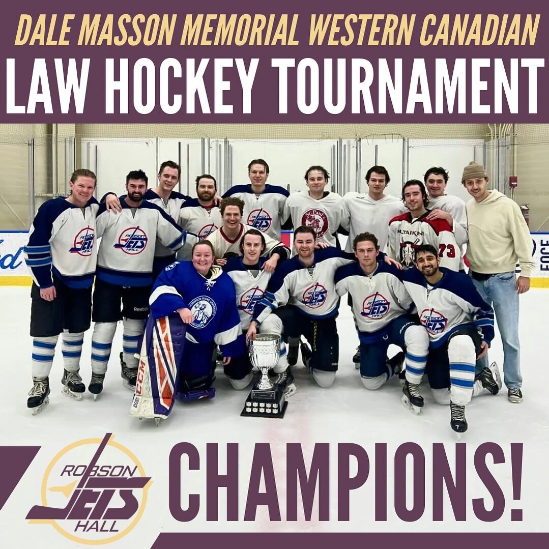 The Robson Hall Jets just cannot lose! ✈️ 🏒 

Last weekend, the team traveled to Edmonton to compete in the Dale Masson Memorial Western Canadian Law Hockey Championship. The jets competed against several law schools across Western Canada and emerge