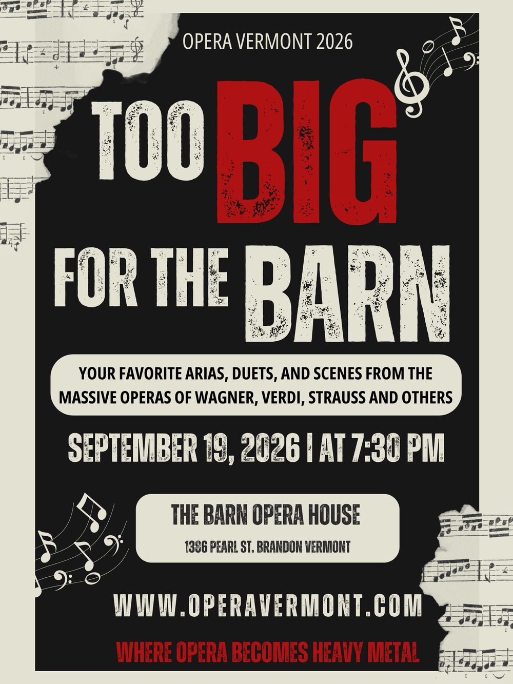 Too Big for the BARN — Opera Vermont