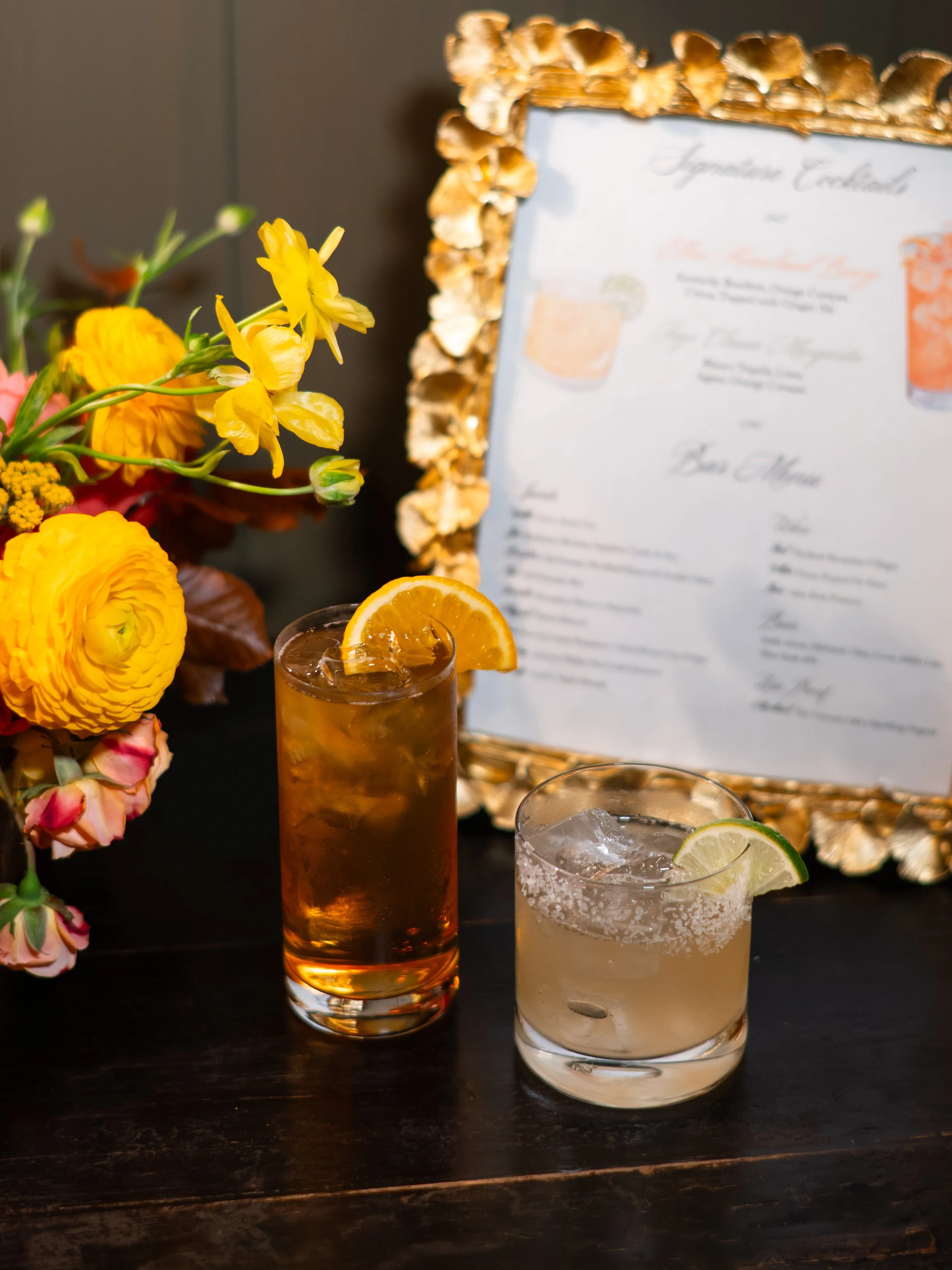 Featured wedding cocktails and cocktail menu designed by Apiary and Makers House™
