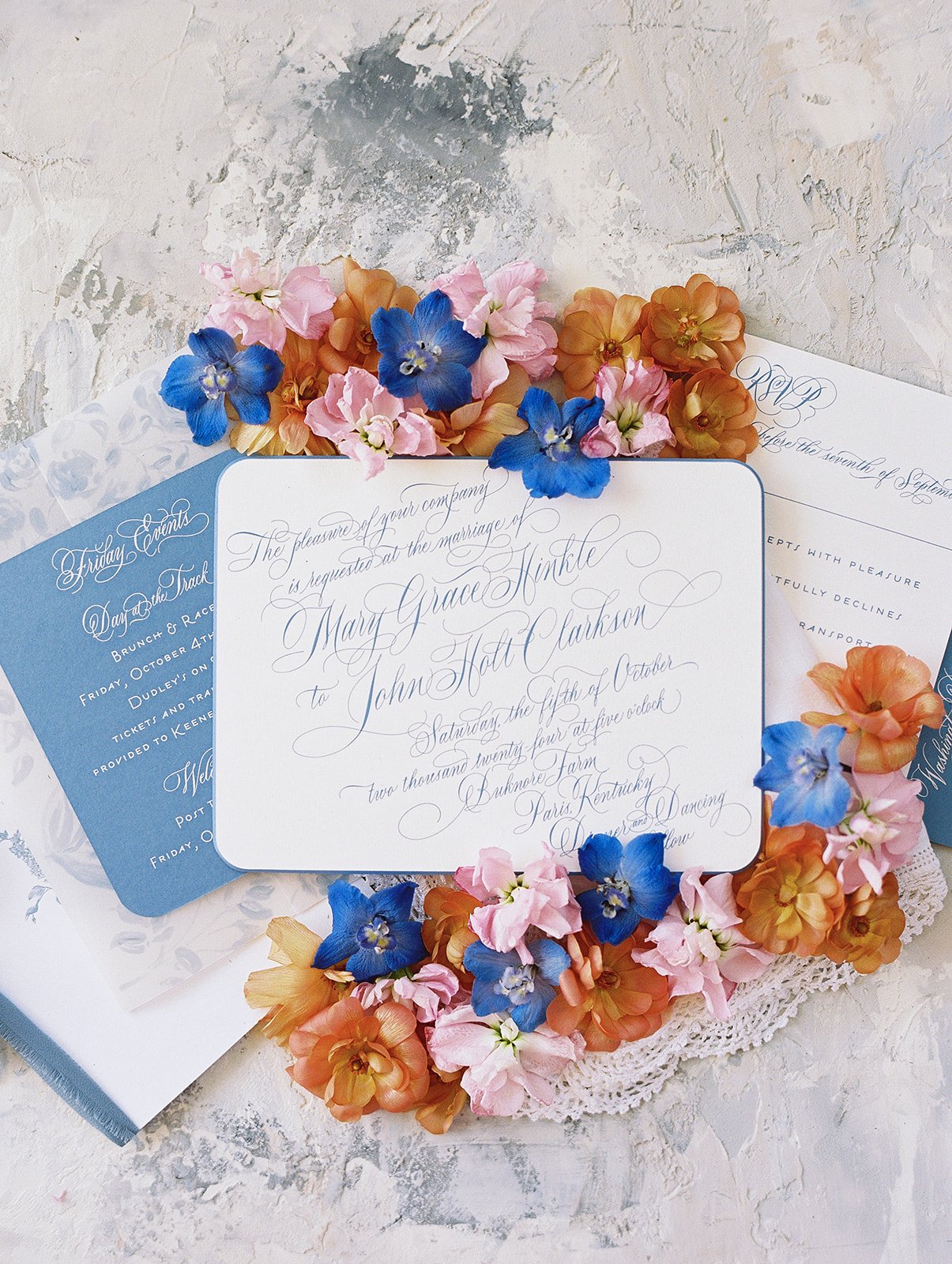 Designer formal invitation suite designed by Makers House™ and Rachel Fisher Calligraphy for Kentucky Wedding