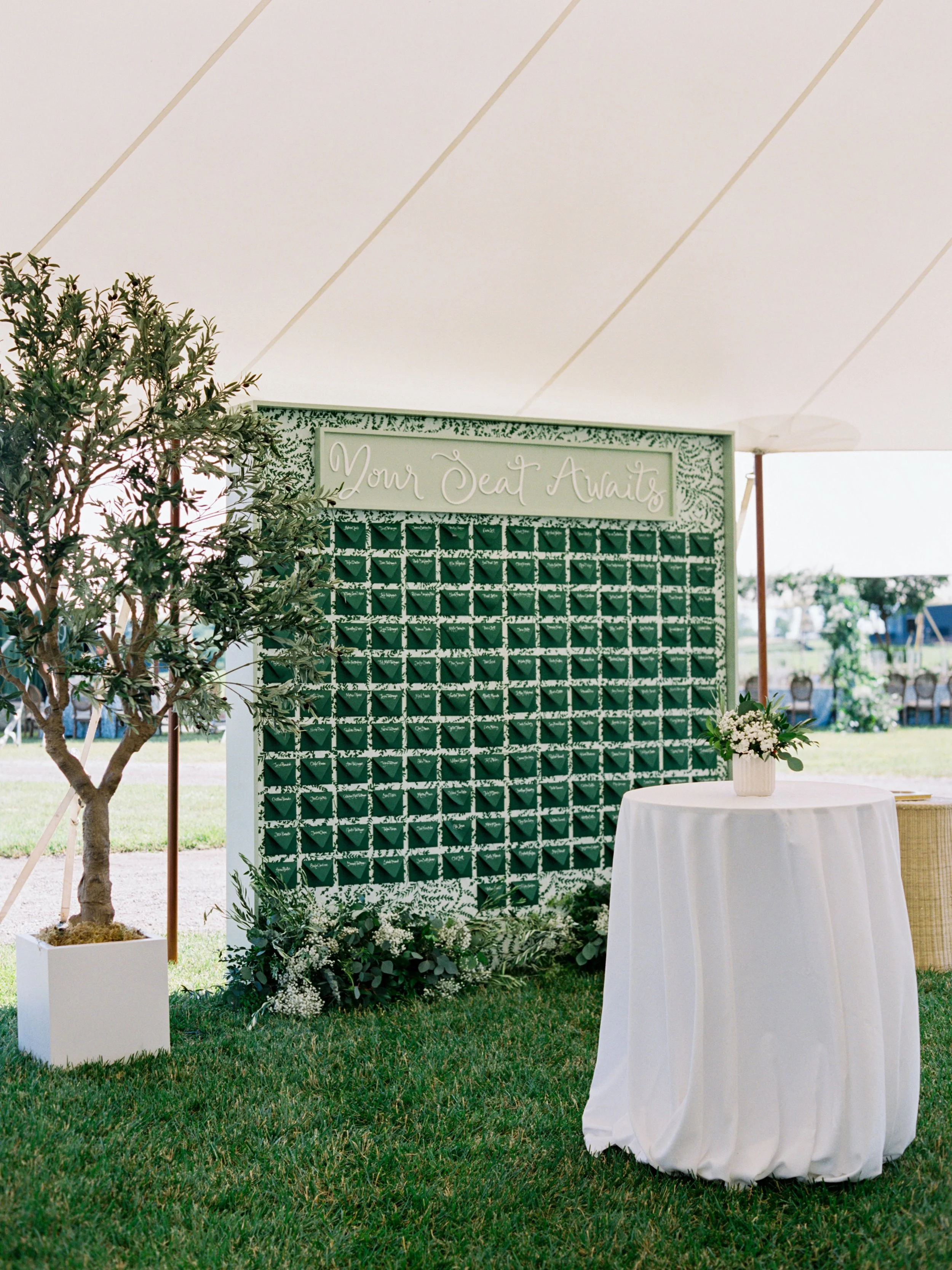 Makers House™ designer seating chart wall at Augustus Hill Farm in Paris, KY