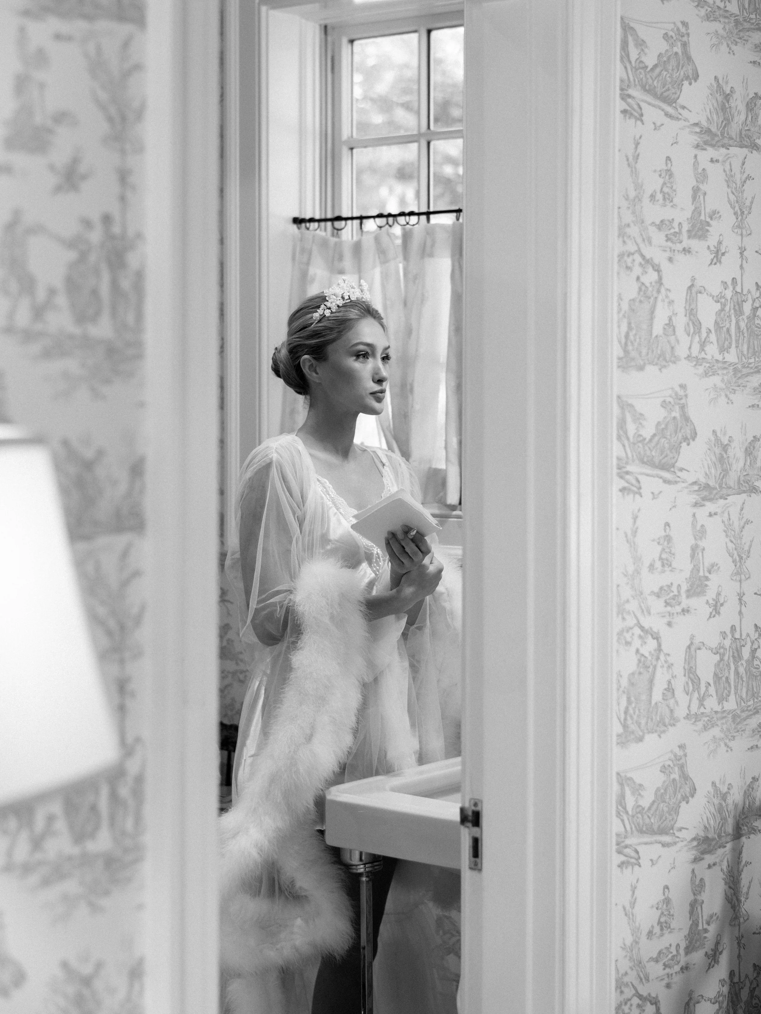 Designer bride her wedding day in Paris Kentucky on Augustus Hill Farm