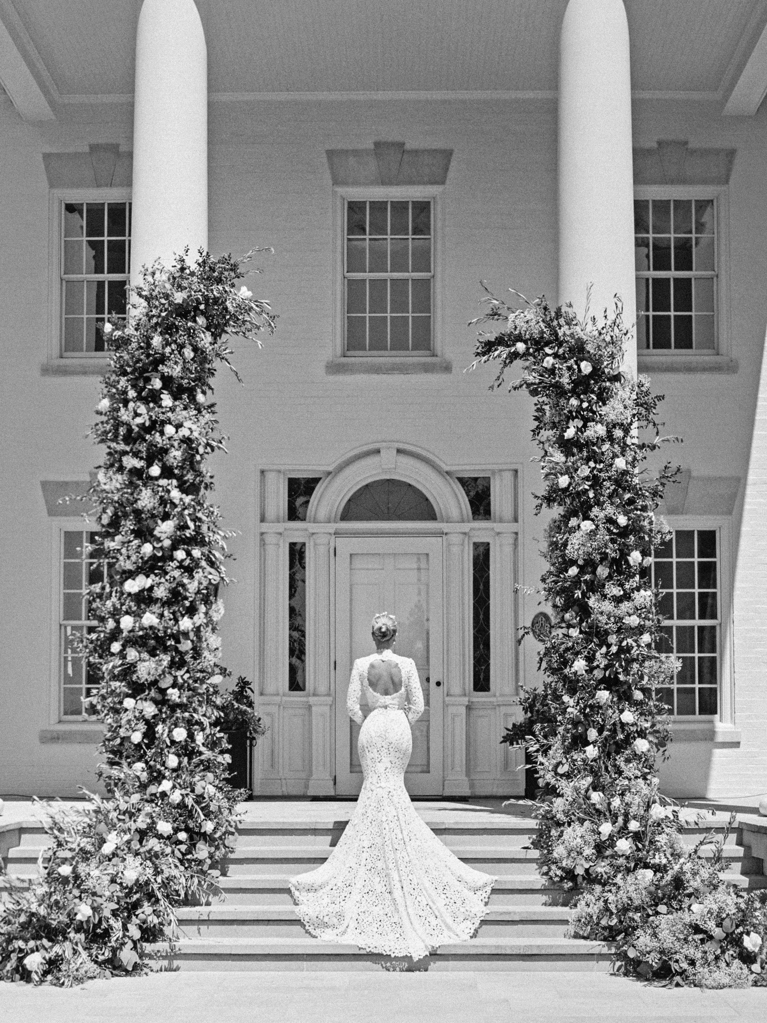 Senators  grandaughter's wedding in Paris KY bridal portrait in front of estate