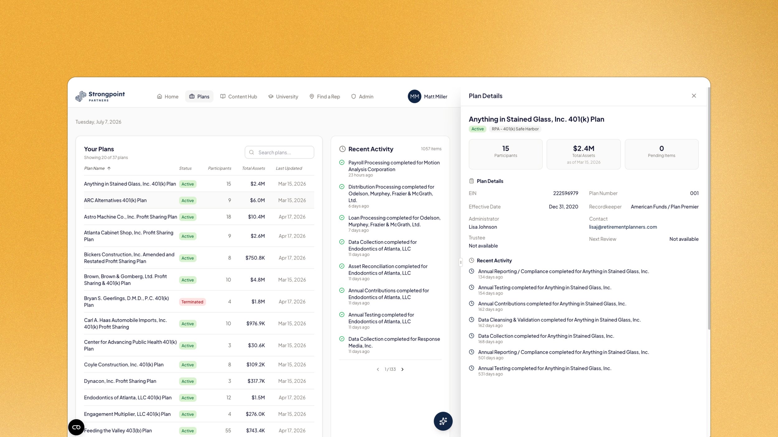 Strongpoint's AGL Plan Dashboard