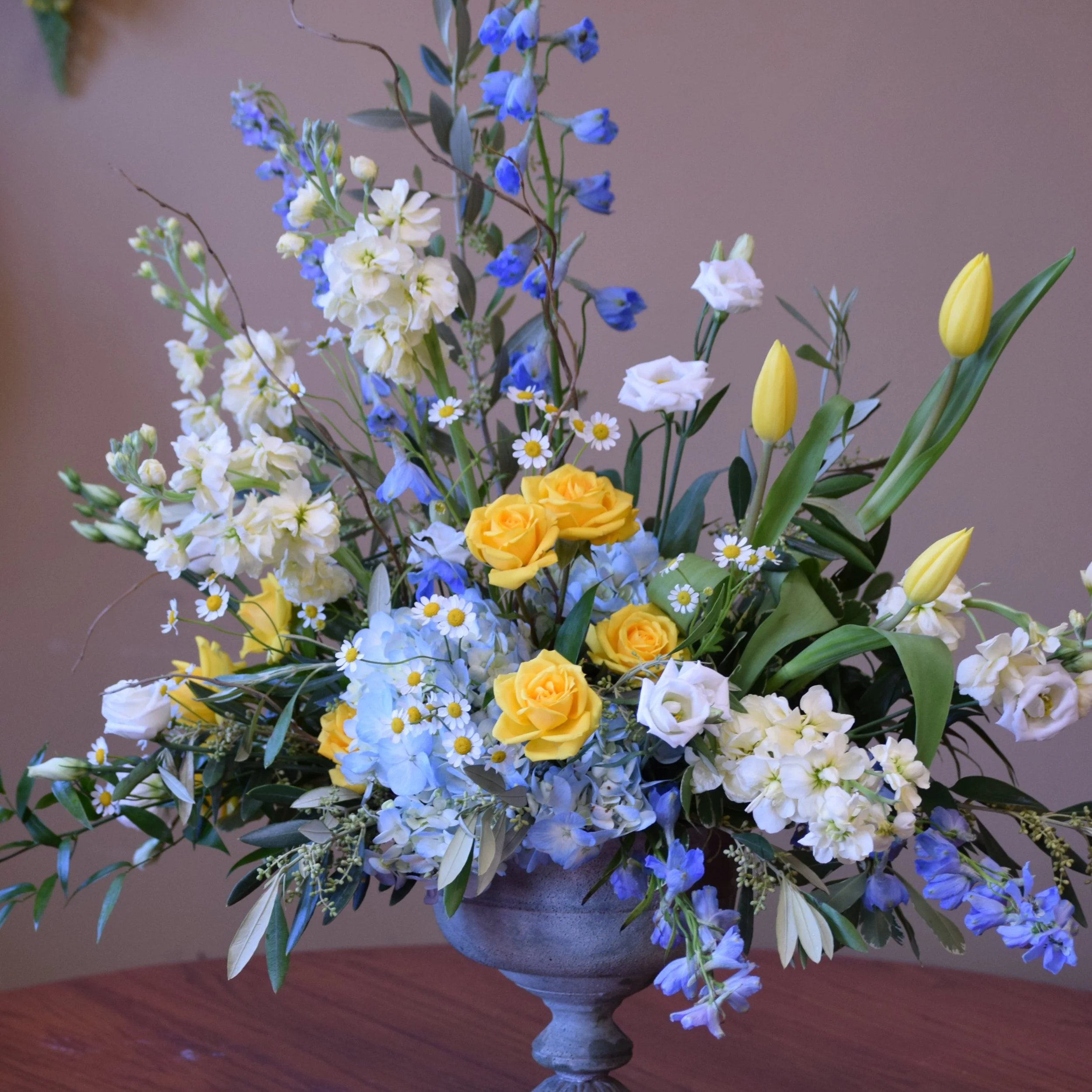 Blue & Yellow One-Sided Sympathy Arrangement