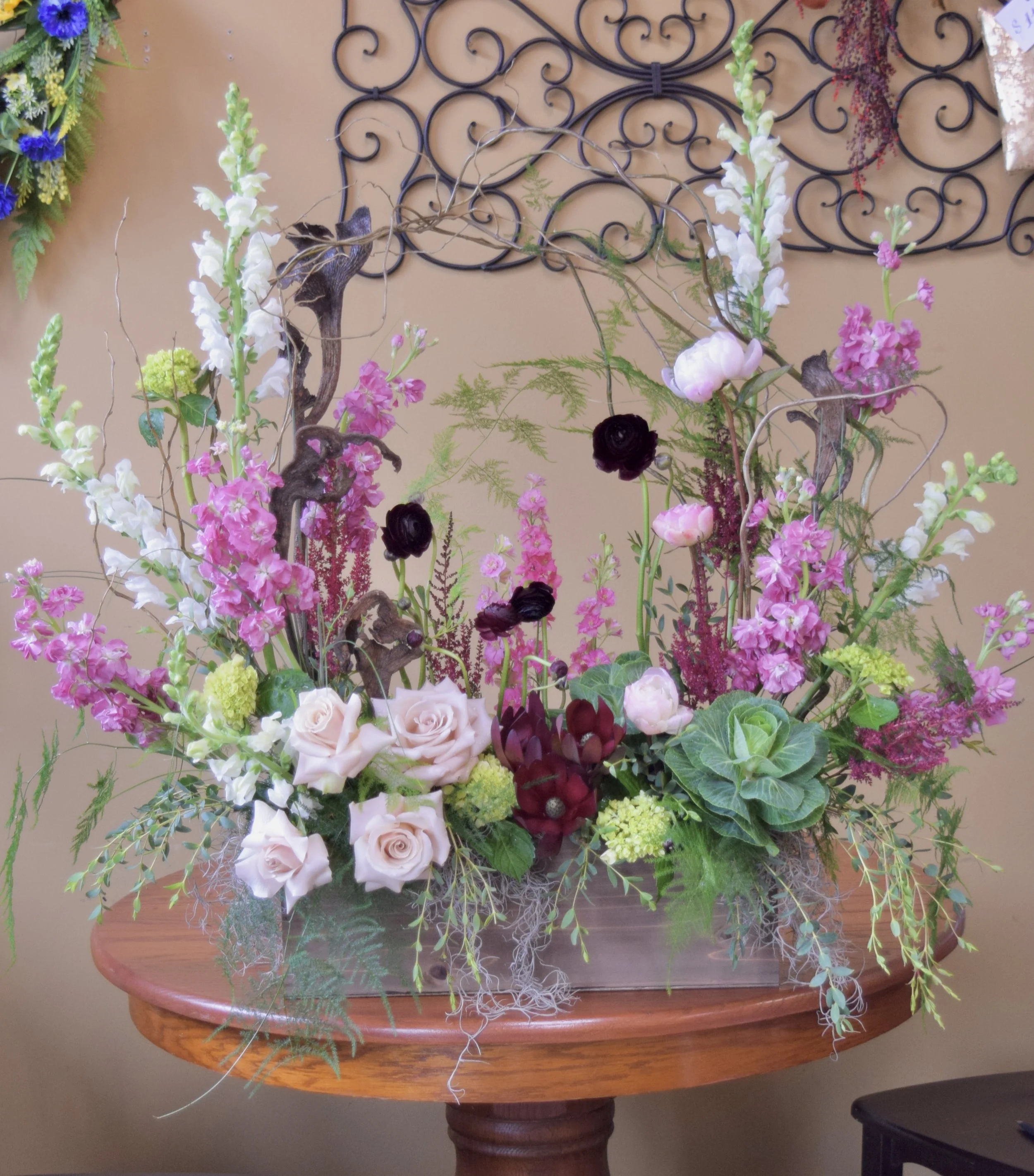 Blush, Mauve, and Maroon Floral Arrangement