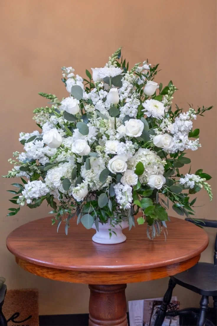 One Sided White Urn Container Arrangement