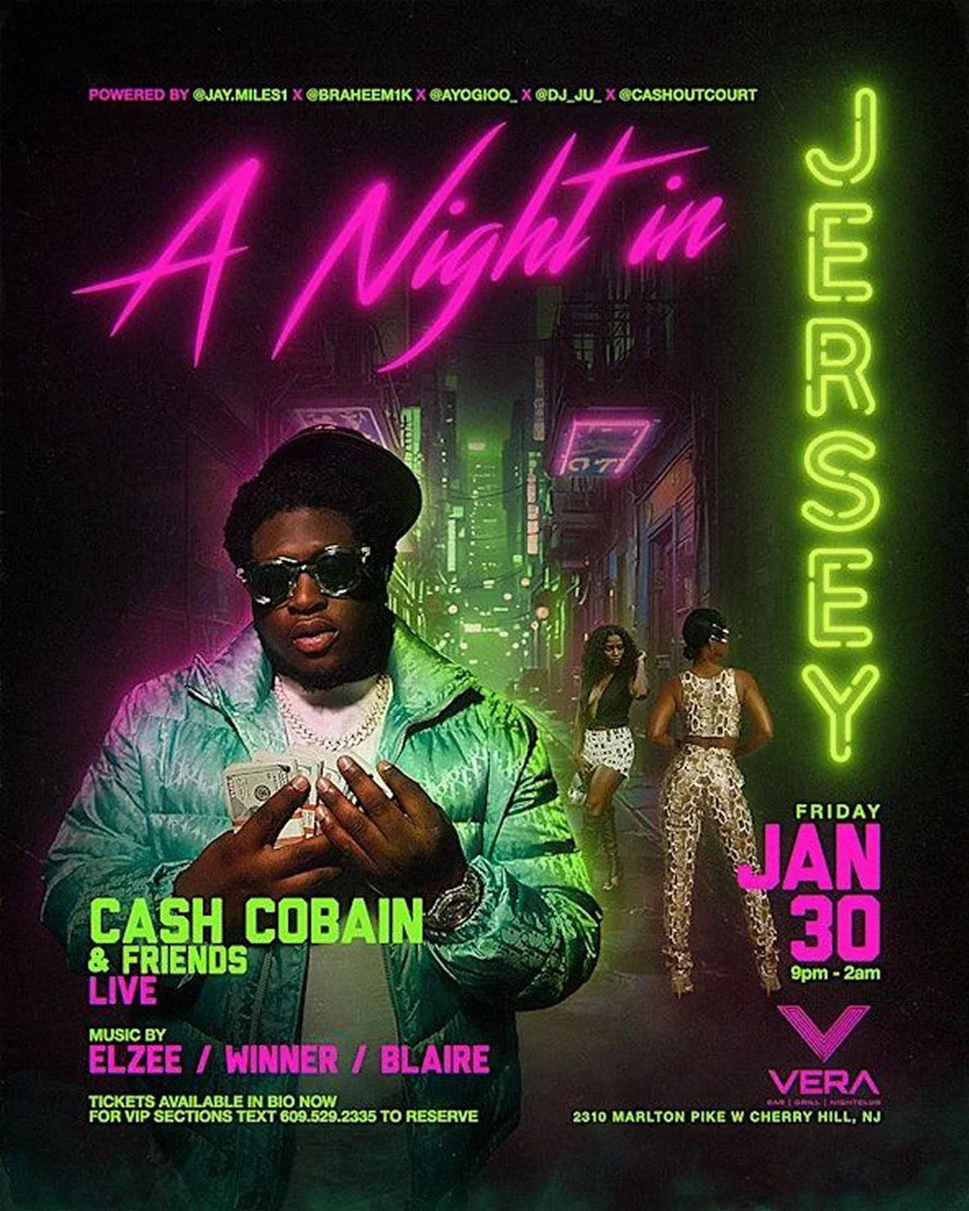 "VERA'S WILL BE ROCKIN TONIGHT" Join us  tonight, January 30th at @veracherryhill for an elevated Jersey night hosted by Cash Cobain &amp; Friends. A rare moment where culture, music, and a curated crowd come together inside one of South Je