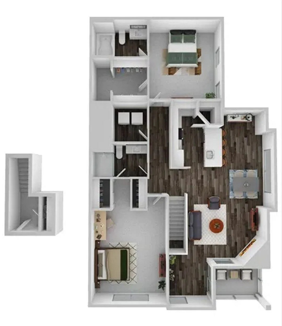 🤩Yes, this is the famous floorplan at Burroughs Mill, aka the "Chick Apartment" LOL...it has everything you will need, 2nd floor unit at 1215 sq ft, 2 bed 2 bath with alot of beautiful windows for natural sunlight, large open kitchen with 