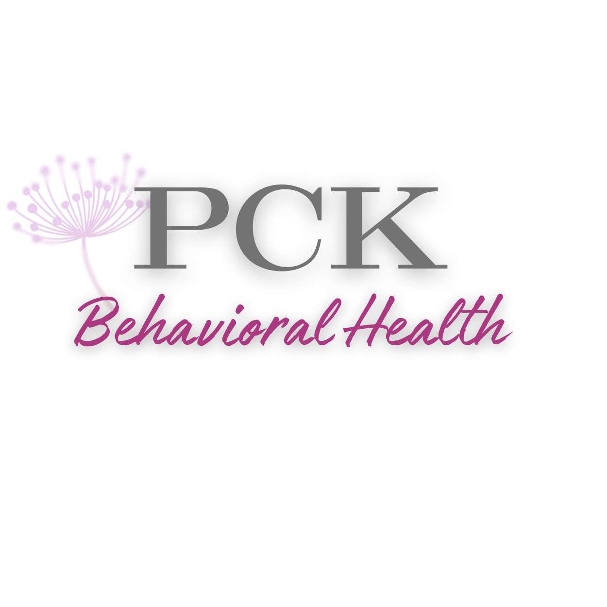 Logo for PCK Behavioral Health featuring a light purple dandelion and the text 'PCK Behavioral Health' in purple cursive.