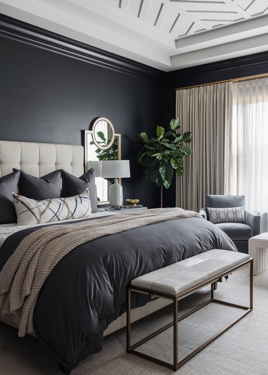 Our client wanted their bedroom transformed into a space that felt like a cozy hotel room. We paired light and dark elements together with luxe drapery to do just that! ✨ Swipe to see the before 🙈 

#perchinteriors #houseinspiration #interiordesign 