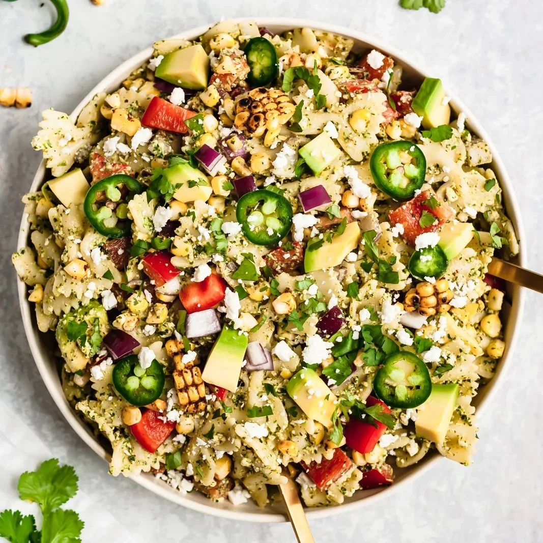 Street Corn Pasta Salad with Cilantro Pesto