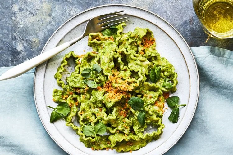 Mafaldine with Pea Shoot-Meyer Lemon Pesto