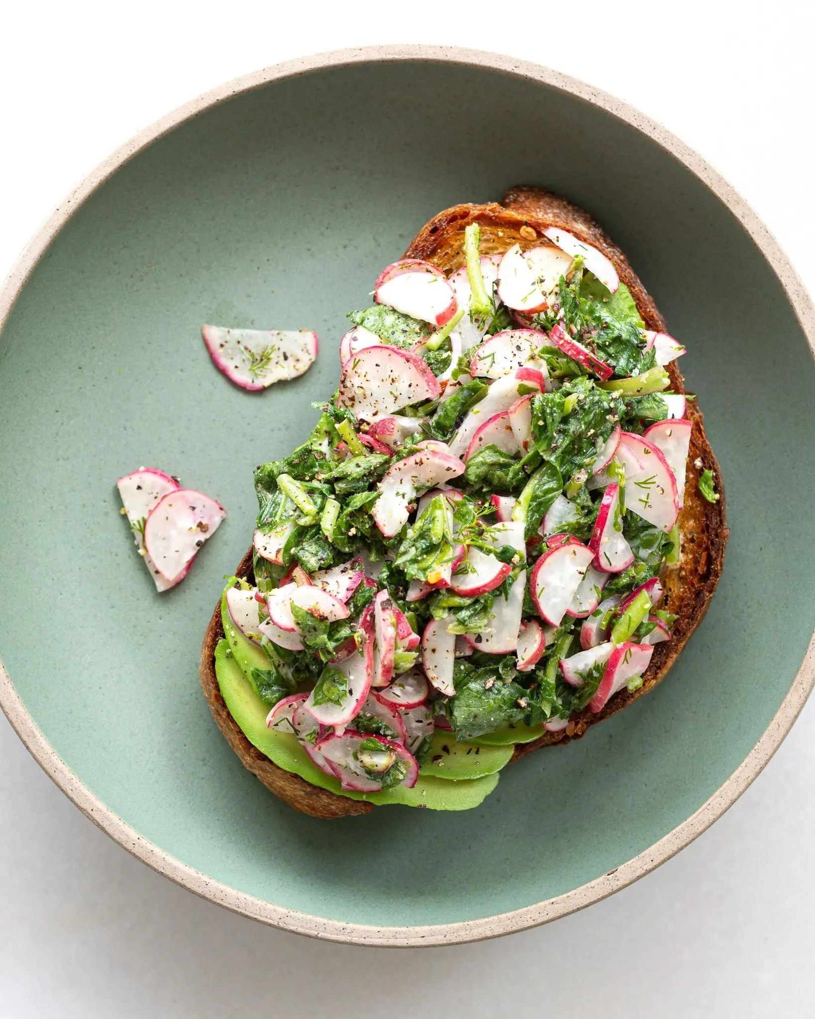 Radish Greens Salad on Avocado Toast