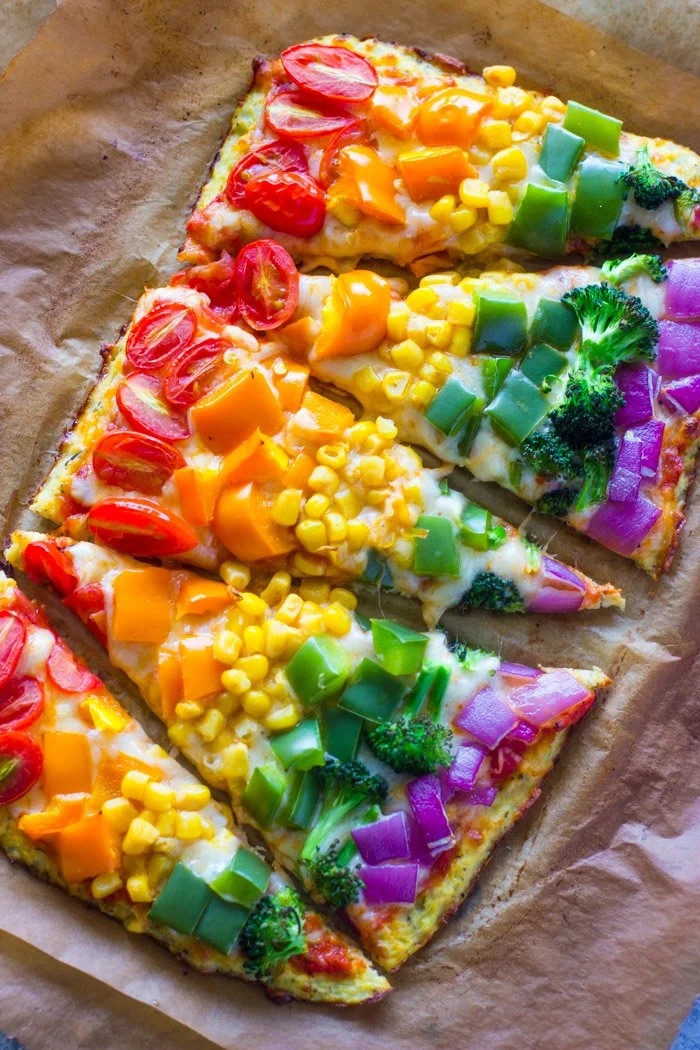 Rainbow Cauliflower Crust Pizza for Earth Day!