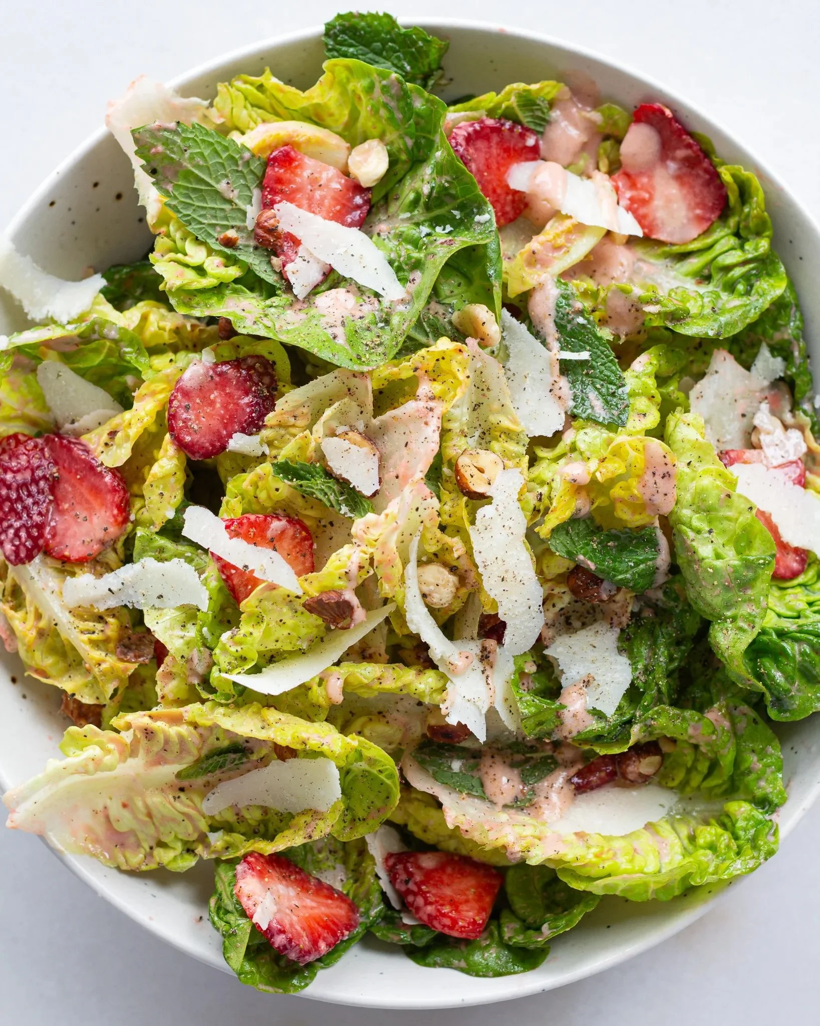 Rhubarb Salad with Little Gems, Hazelnuts &amp; Parmesan