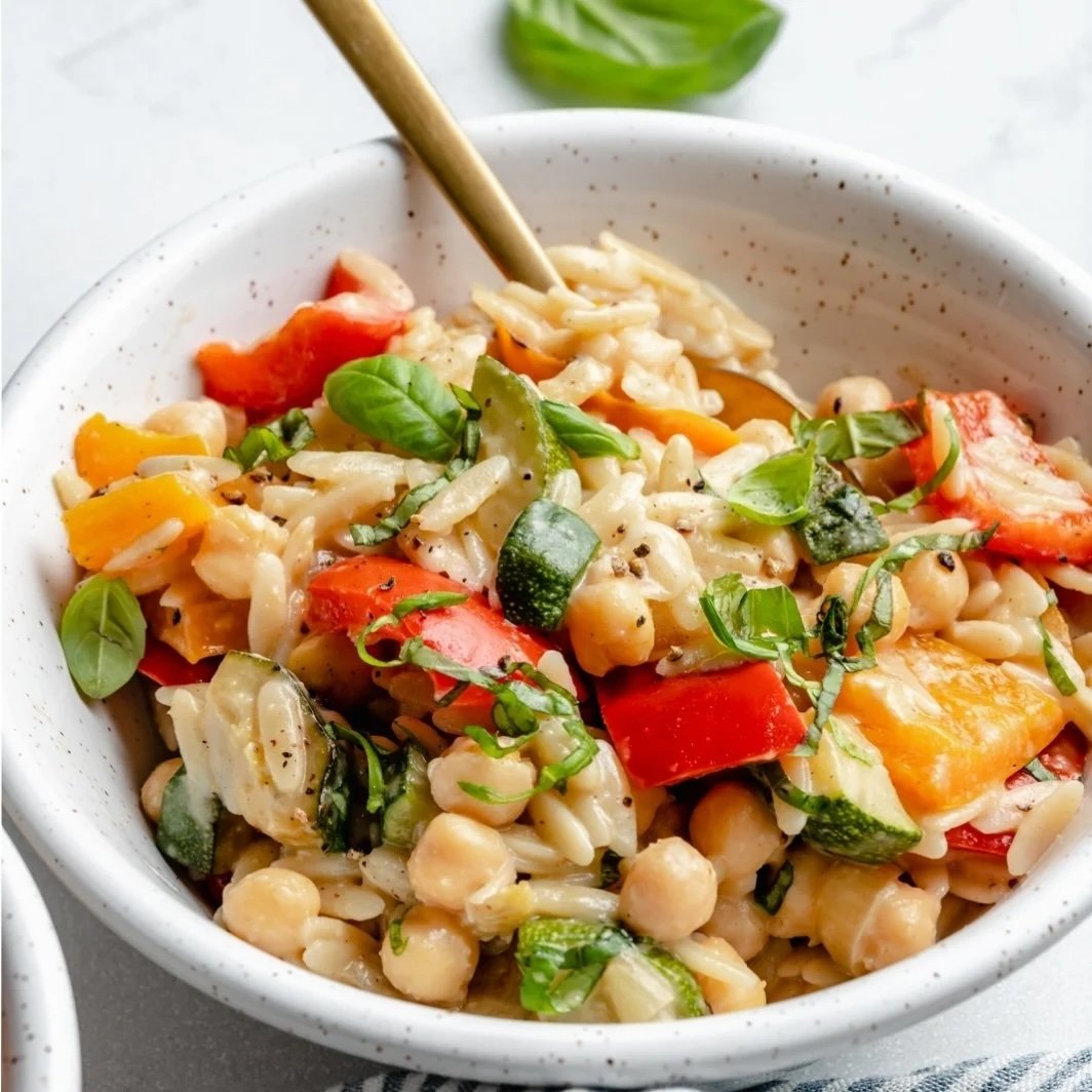 30 Minute Brown Butter Goat Cheese Grilled Veggie Orzo