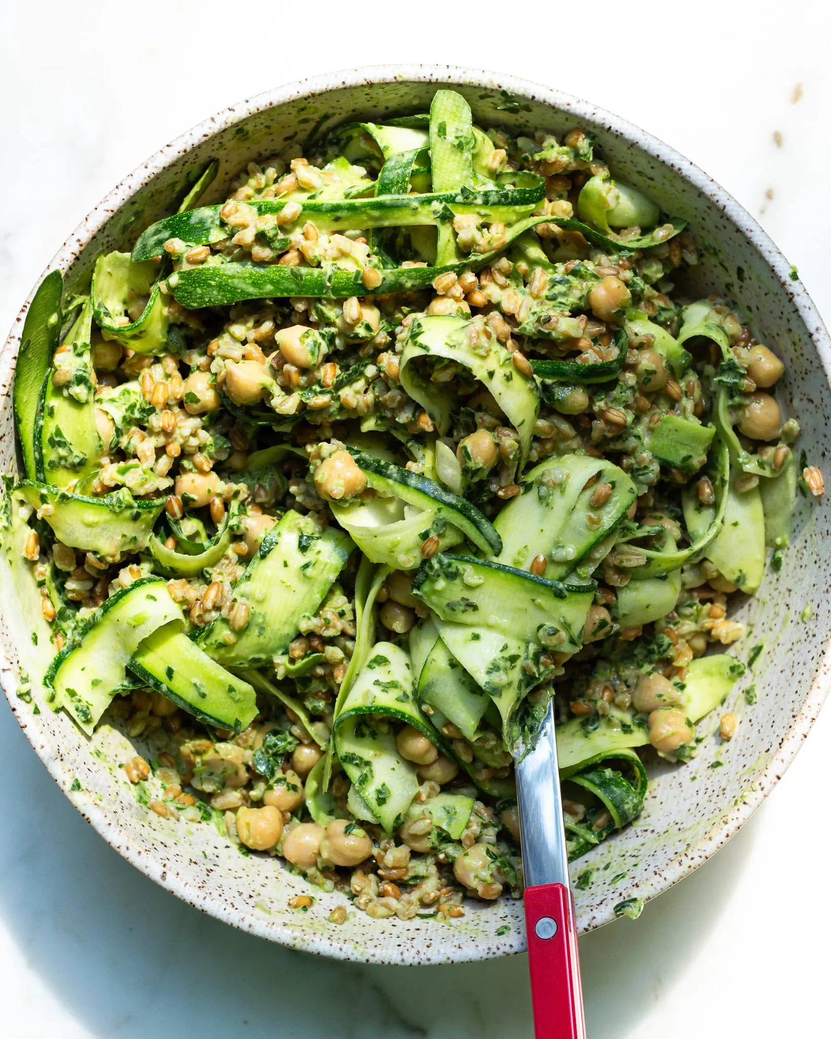Basil Tahini Chickpea &amp; Farro Bowl