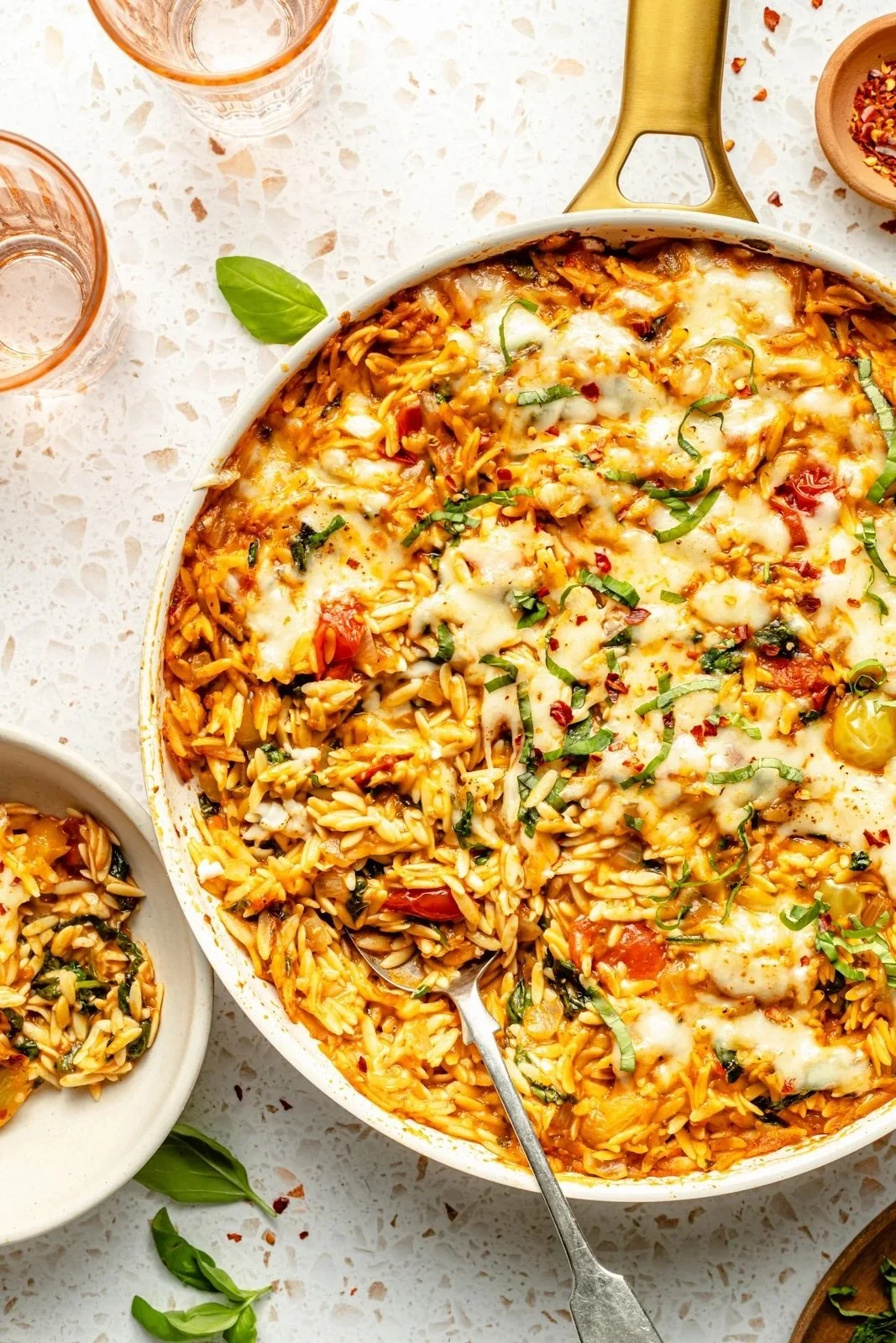 One Pan Tomato Basil Baked Orzo