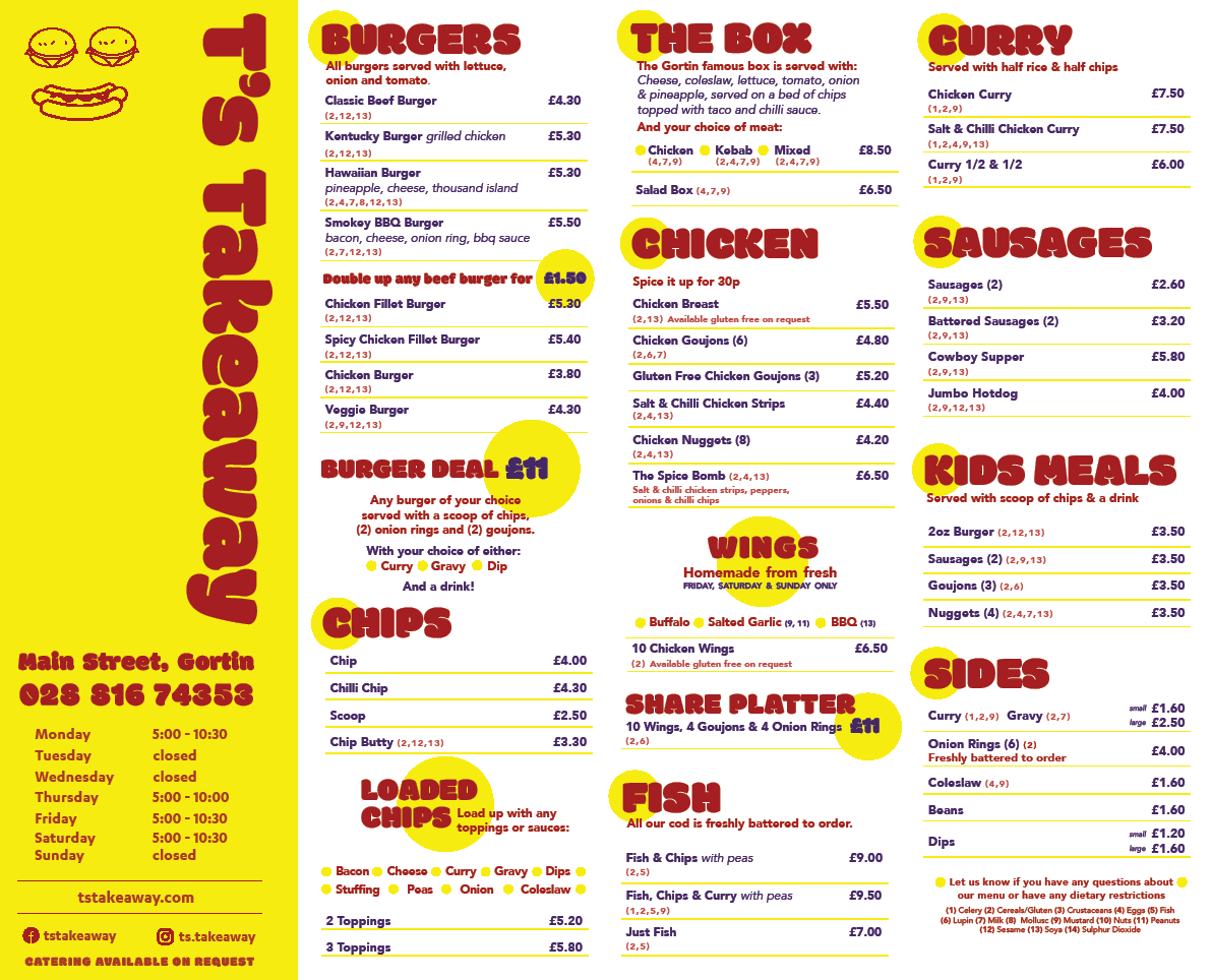 Menu — T's Takeaway