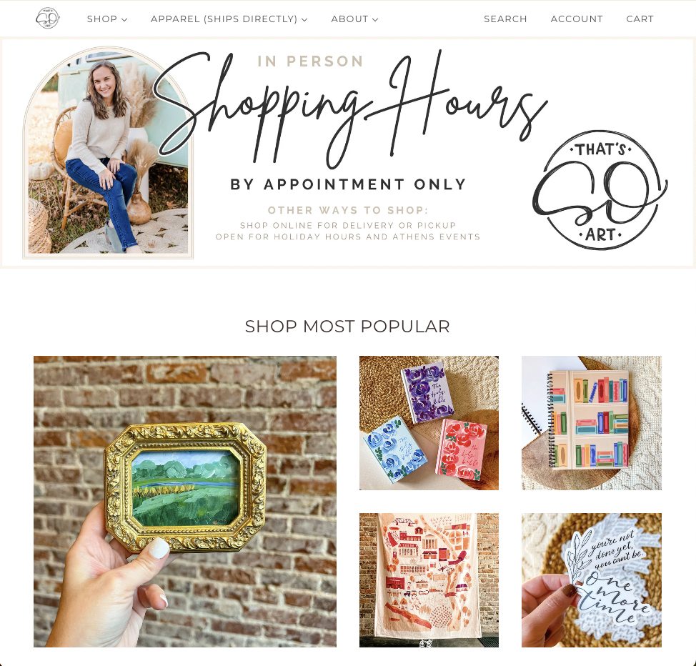 For my personal store, I opted for a neutral web design to keep the colorful products the focal point and reduce the visual noise. It's built on Shopify, which allows me to keep inventory in sync between online and in-store orders.