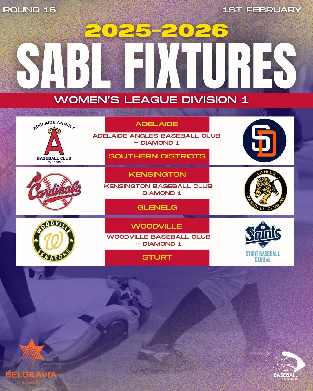 Round 16 loading&hellip; ⚾🔥
Another big week ahead in the SABL Belgravia Apparel Women&rsquo;s League Division 1 as teams gear up for key matchups.

Stay tuned and don&rsquo;t miss a pitch 👀

#SABL #BelgraviaApparel #WomensLeague #Division1 #Round1