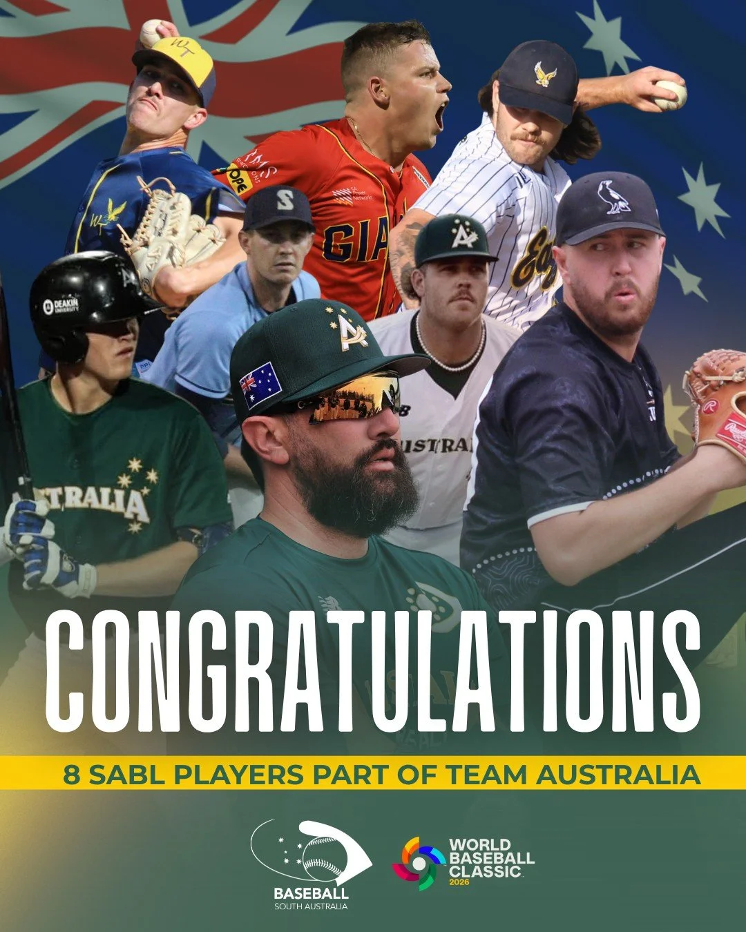 🌏⚾ From SA to the World Stage!

We&rsquo;re proud to see 8 past and present SABL players named in Team Australia for the World Baseball Classic 2026 in Japan! Representing our community and country at the biggest stage of international baseball:

Cu