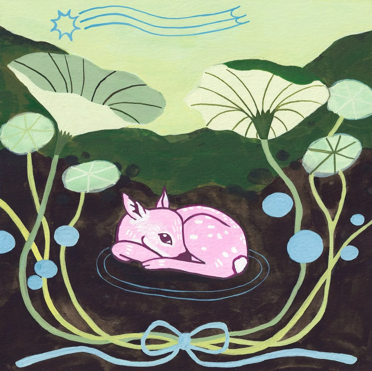 Tender fawn painting for your Wednesday morning 💙

I&rsquo;ve realized that I cannot stop painting lotus leaves&hellip; &lt;(0.0&lt;) This time last year I was in Tokyo when I accidentally came across the Shinobazuno Pond in Ueno. The entire pond wa