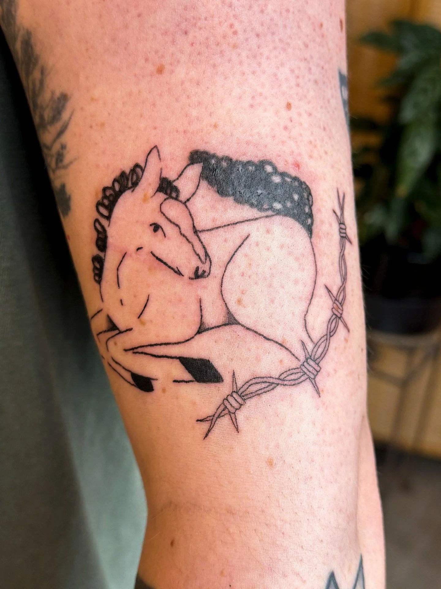 Horse &amp; barbed wire! This one was super fun!!! 🐴 I would love to tattoo more horses!!