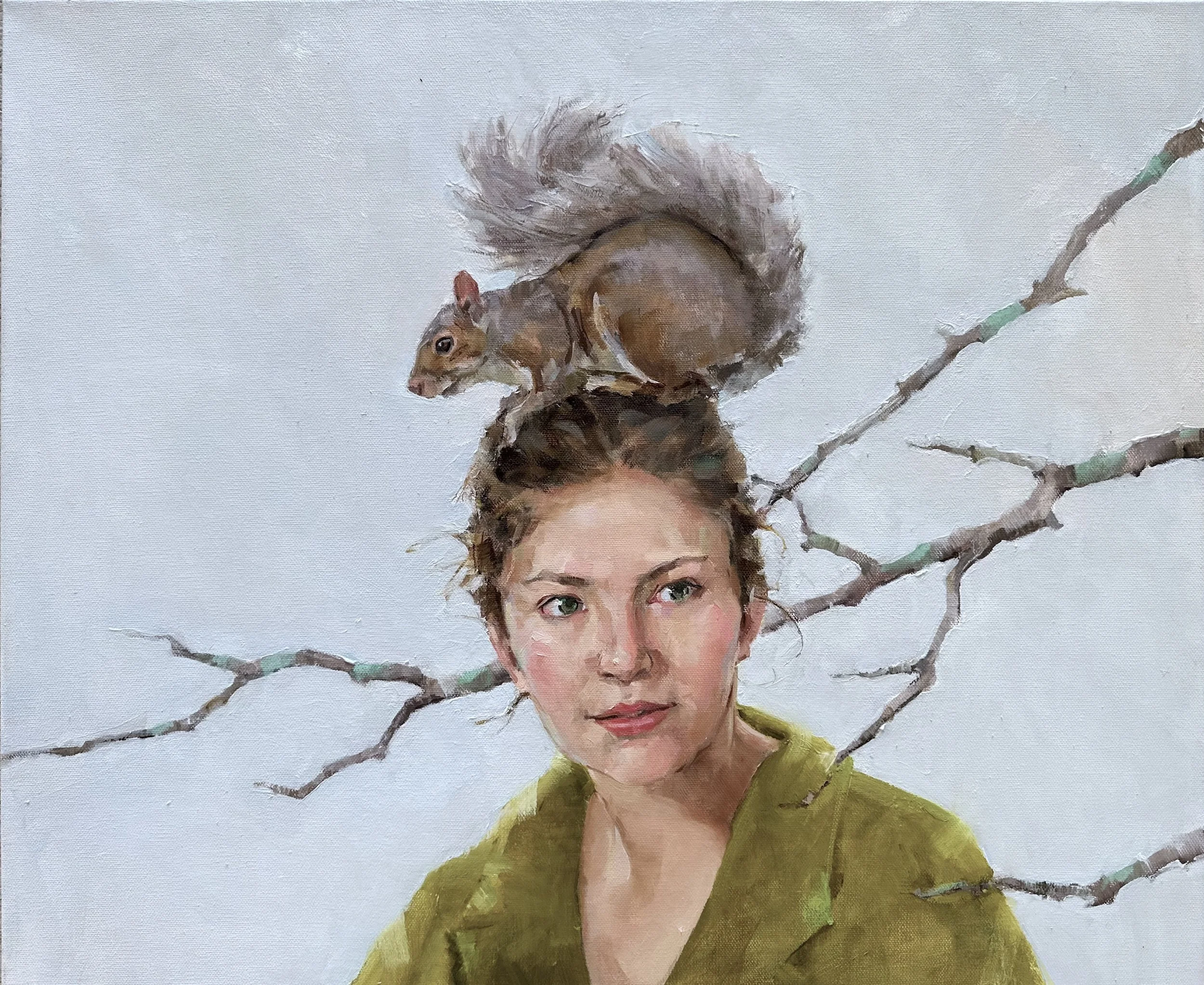Woman & Squirrel 20x24 oil/canvas