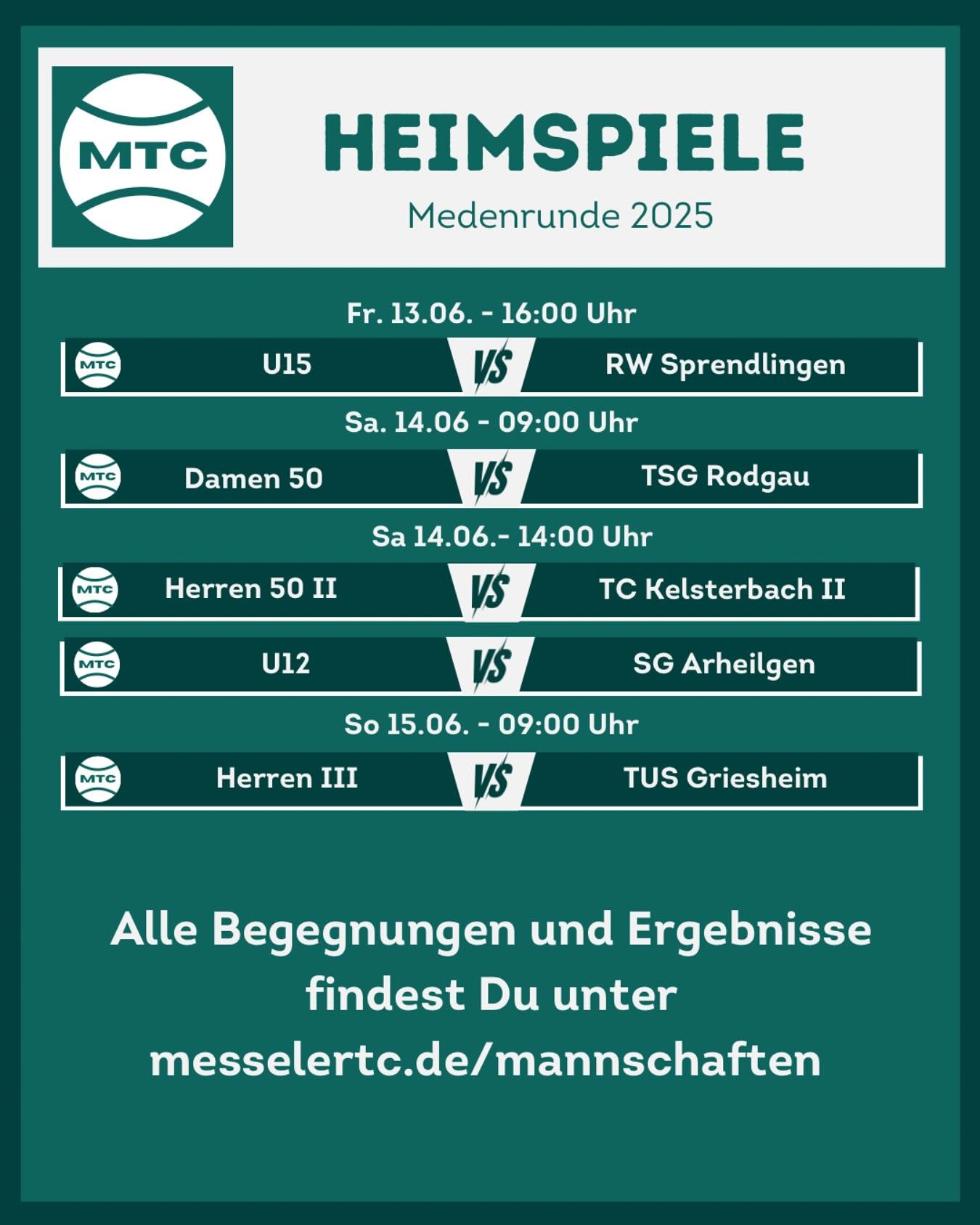 Nach dem Feiertagswochenende geht es diese Woche endlich wieder wie gewohnt mit den Matches weiter! Hier sind die Heimspiele des MTCs dieser Woche zu sehen. Auf geht&rsquo;s MTC! Viel Erfolg f&uuml;r alle Mannschaften - egal ob Ausw&auml;rts oder auf