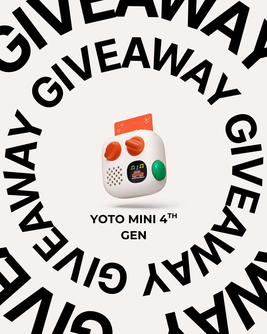 We are giving away a Yoto Mini 4th Gen! 
This portable kids&rsquo; audio player for screen-free listening. Designed for the rough-and-tumble of childhood.
Made for little hands and real life on the move. Kids simply pop in a Yoto Card or twist the Gr