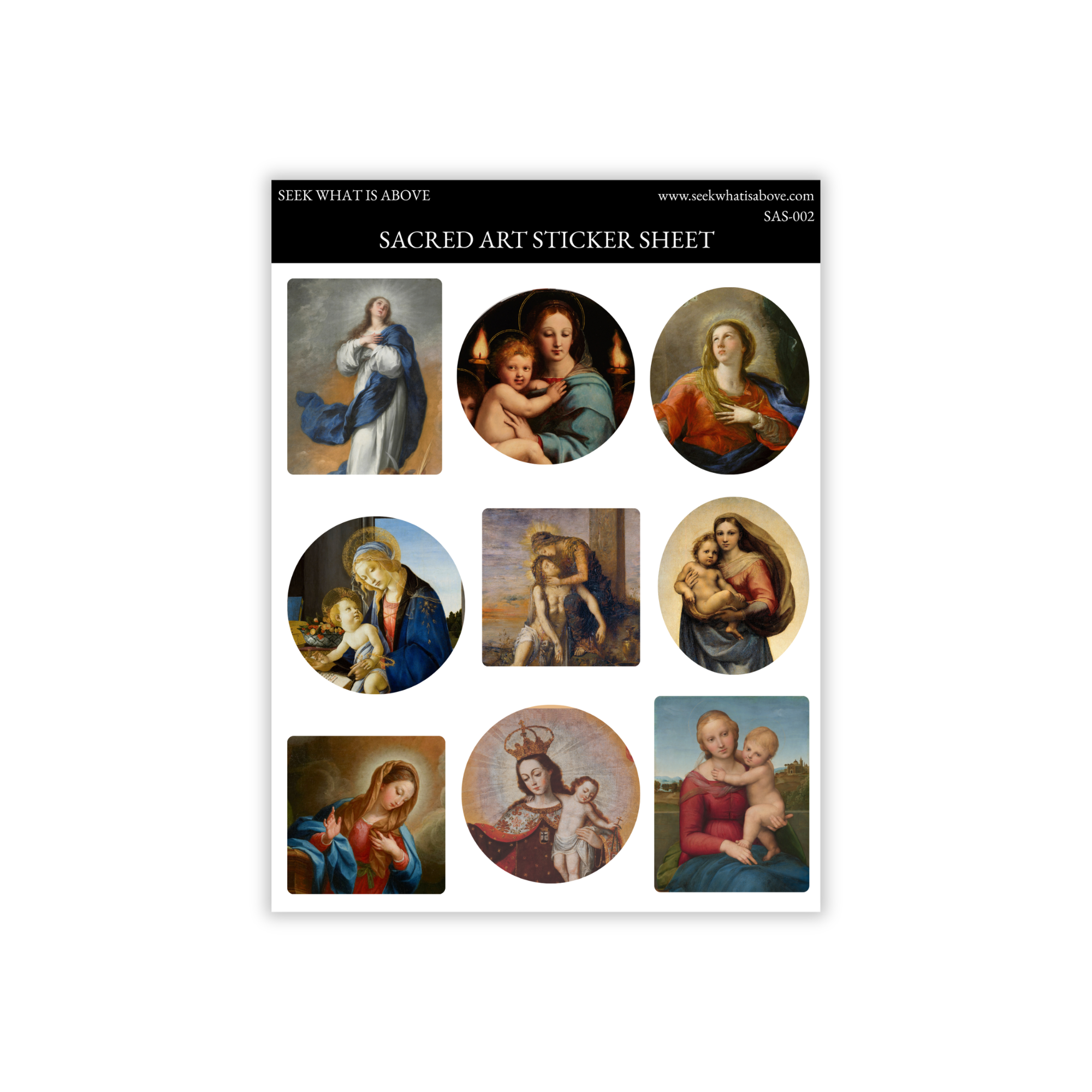 Marian Sacred Art Sticker Sheet | Catholic Stickers