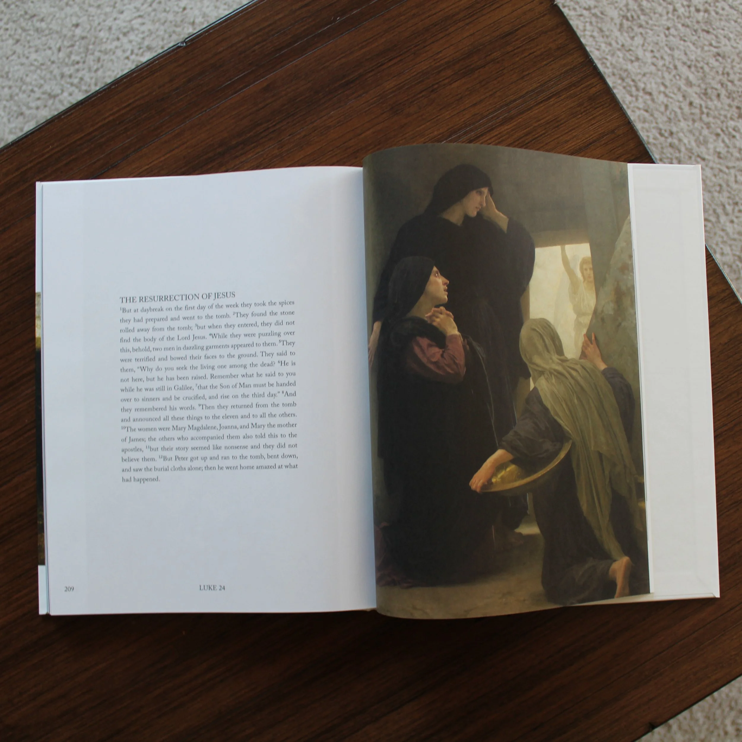 The Gospel with Sacred Art featuring a painting and Scripture of the Resurrection
