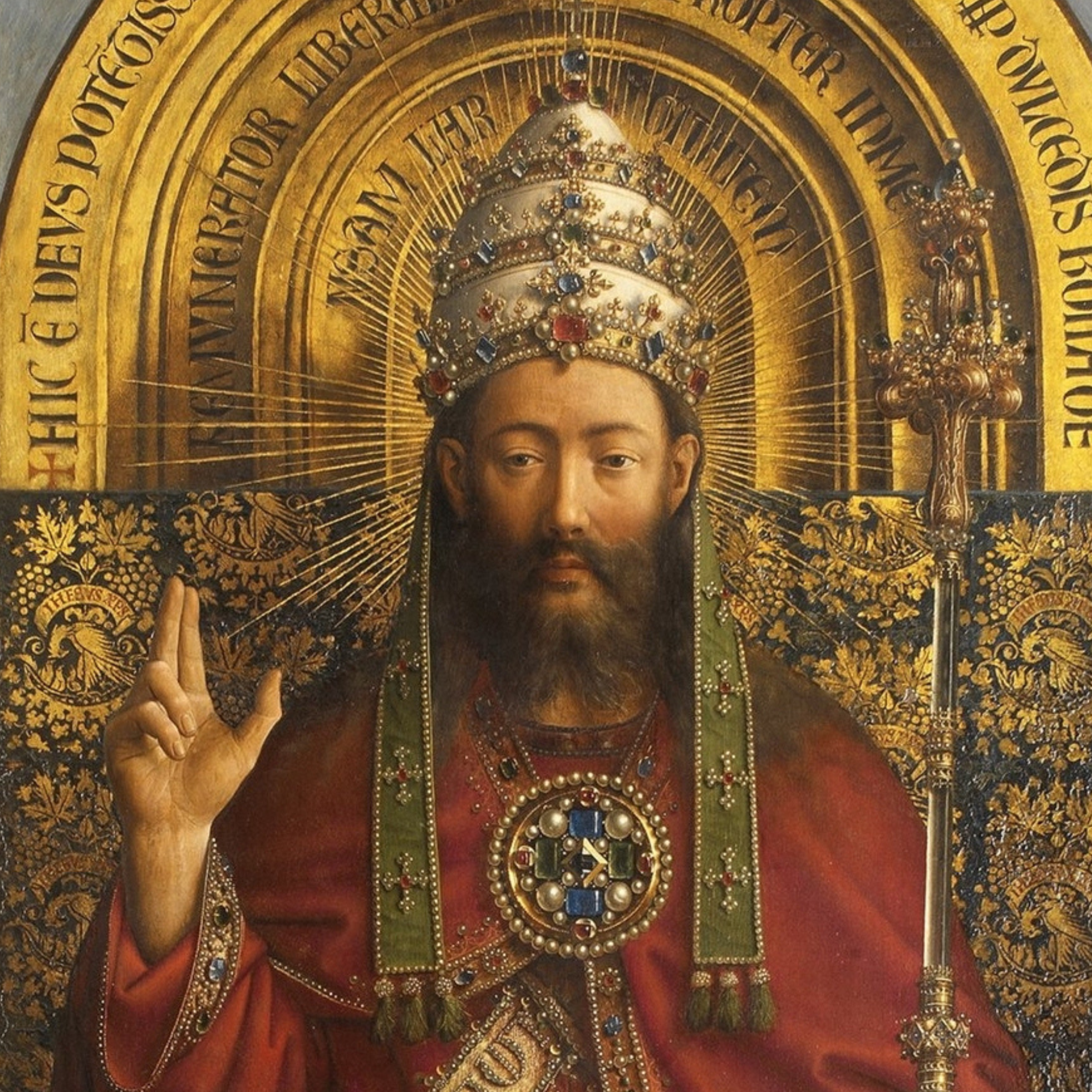 Detail of God the Father's Three-Tiered Crown from the Ghent Altarpiece by Hubert and Jan van Dyck