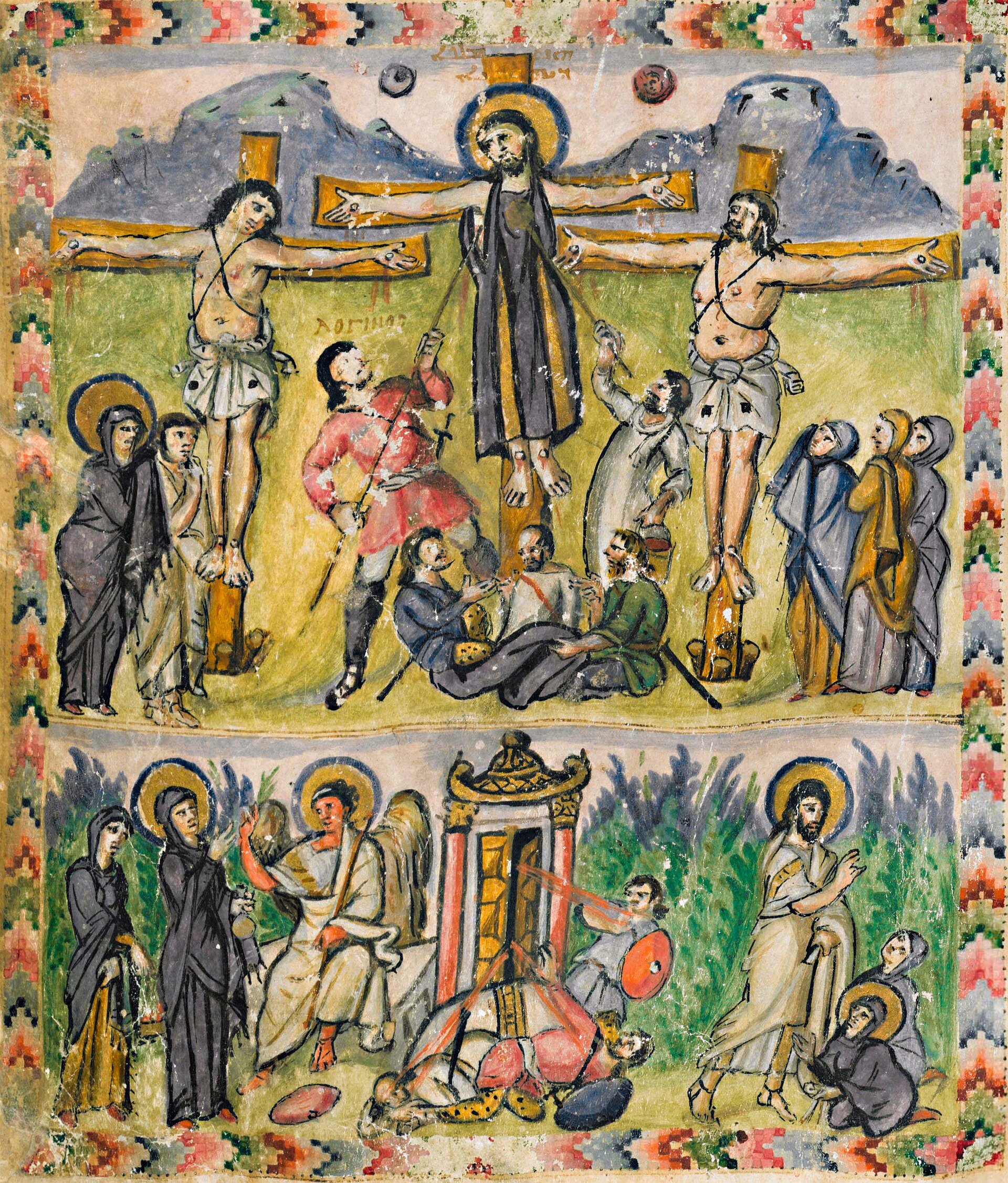 Lance Piercing Christ's Side in the Rabbula Gospel