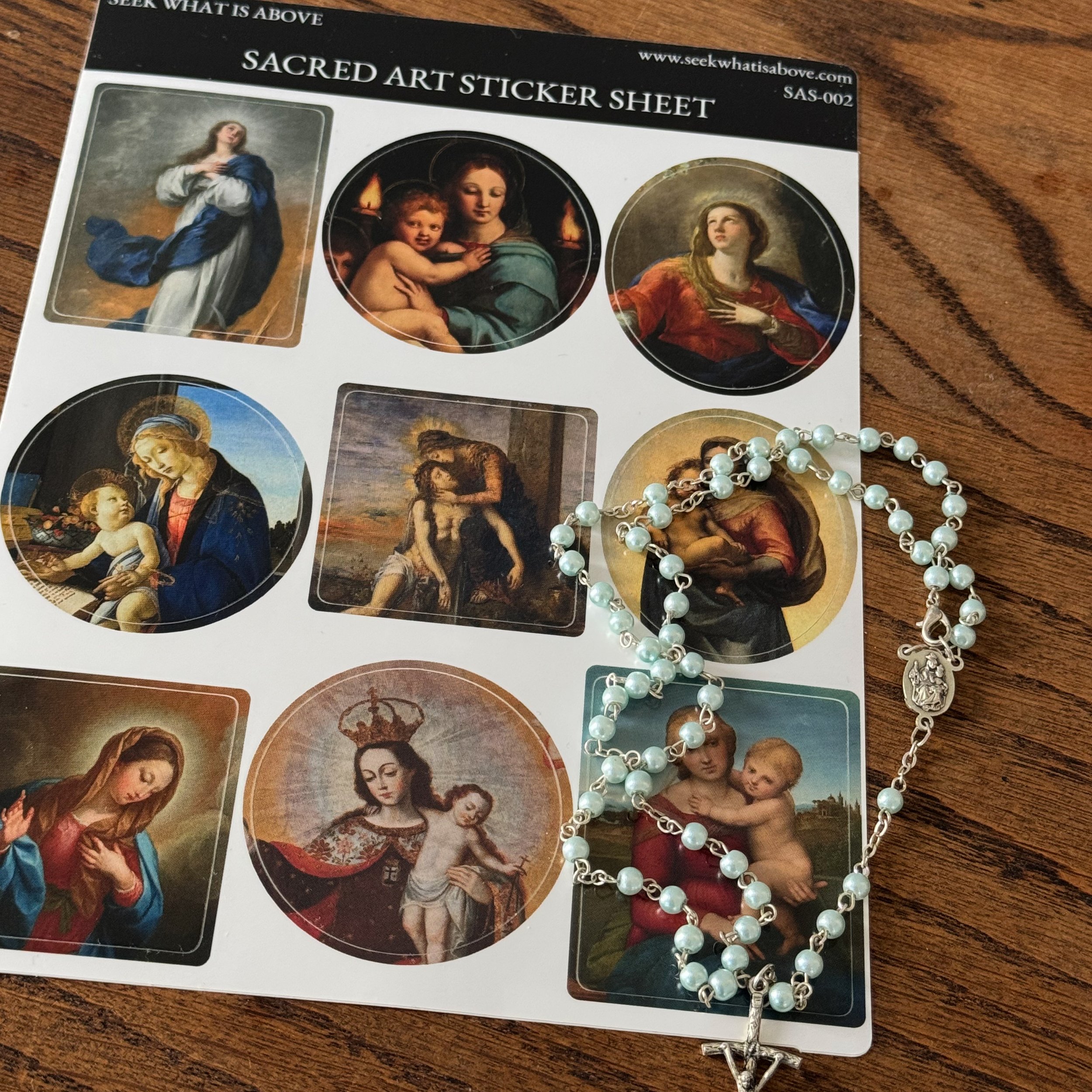 Vinyl Catholic stickers featuring the Blessed Virgin Mary