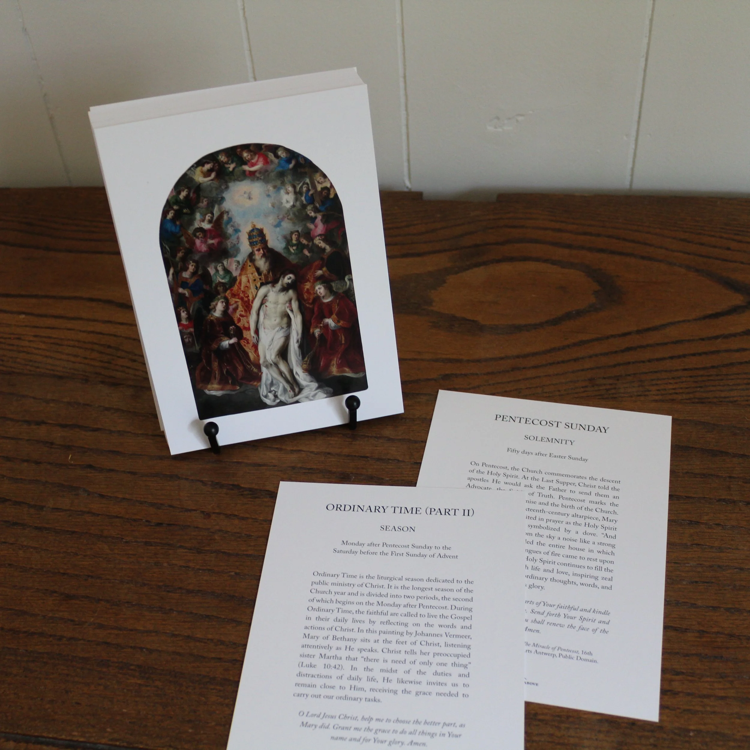 Catholic liturgical calendar cards with reflections and prayers