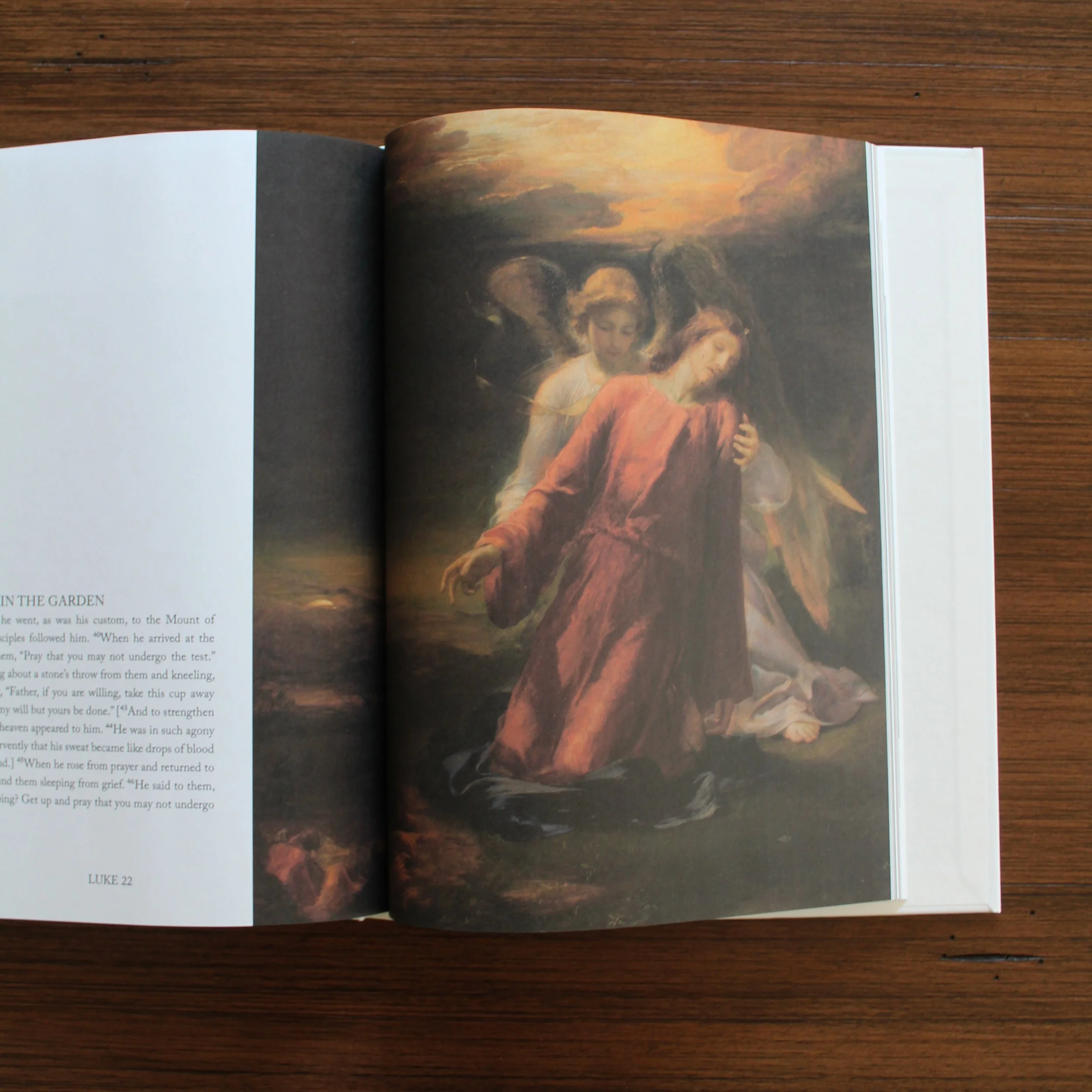 The Gospel with Sacred Art featuring a painting and Scripture of the Agony in the Garden