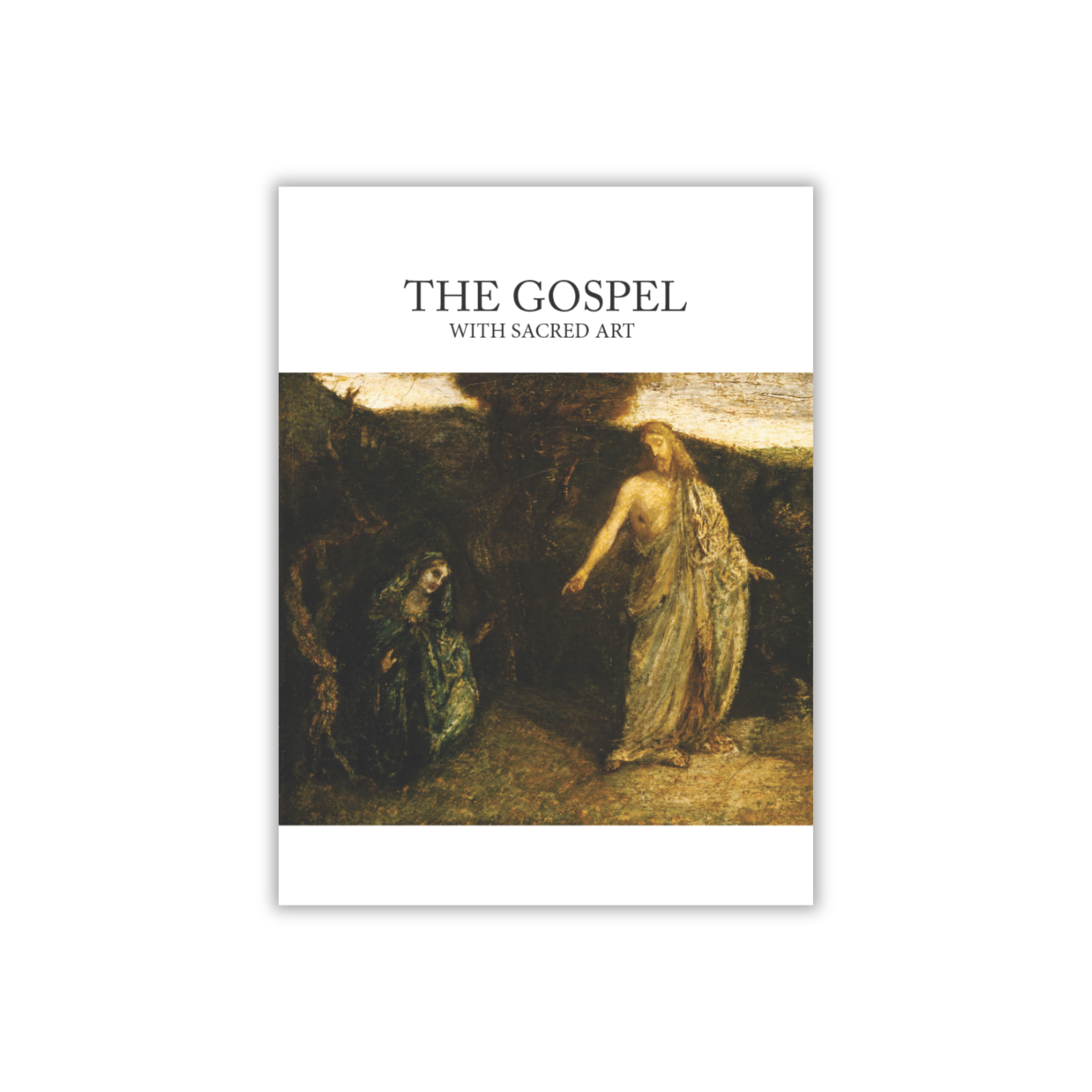 The Gospel with Sacred Art displayed on a coffee table
