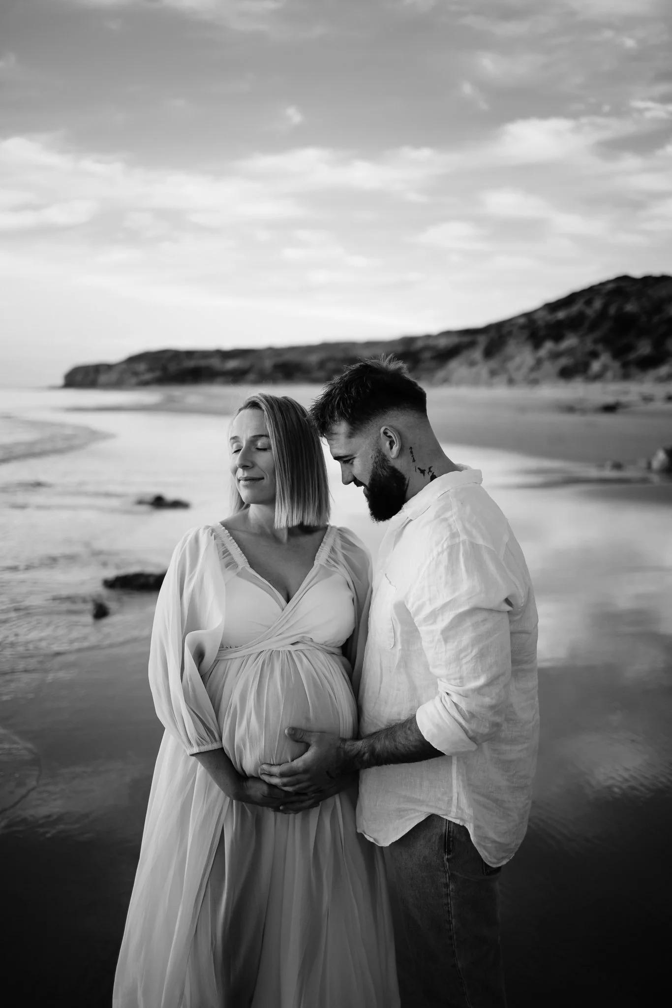 Adelaide pregnancy couples photos at Port Willunga Beach. Dreamy photos,  flowing dresses and beautiful landscapes