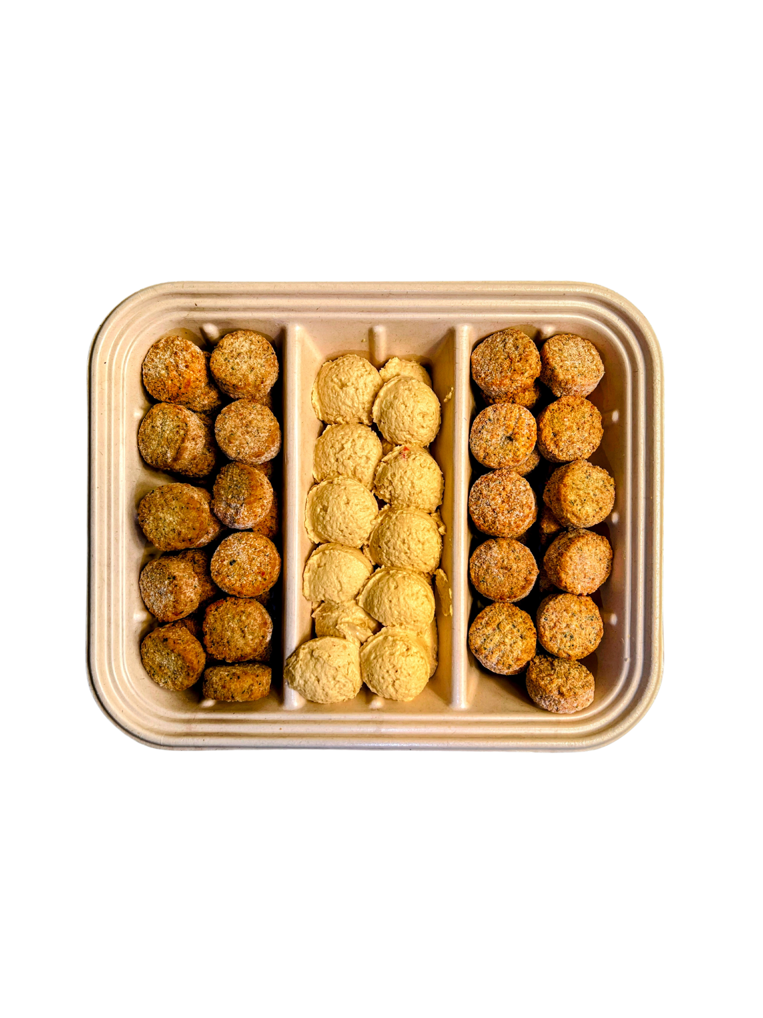 Tray with assorted falafels and fried snacks.