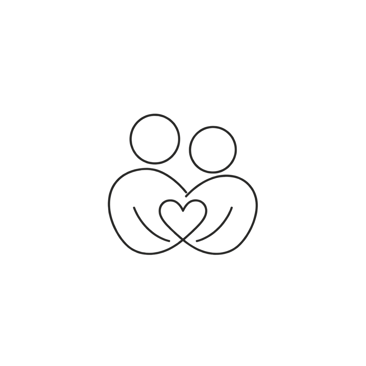 Line drawing of two people holding a heart together.