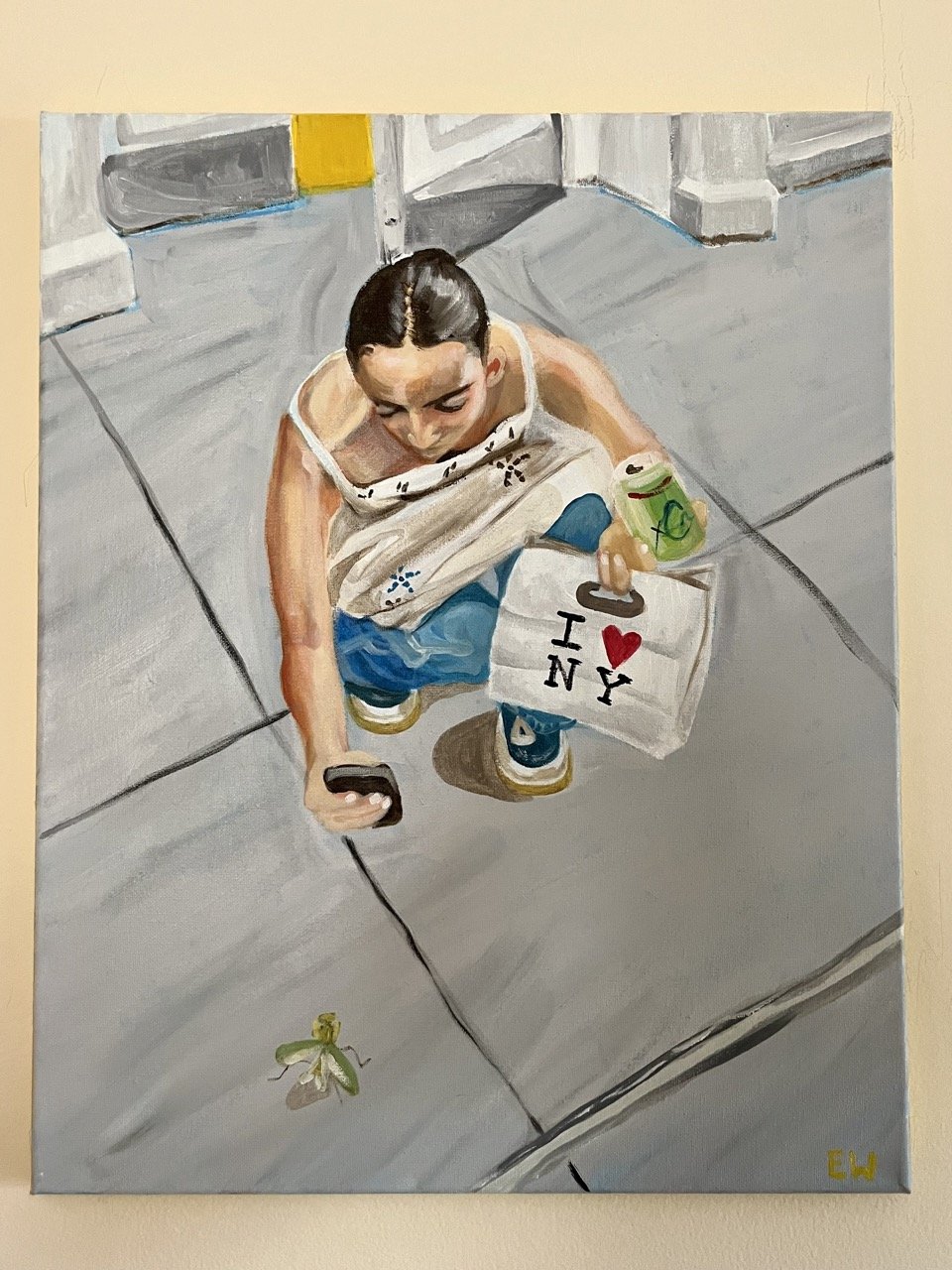 Juliana with Bug, acrylic on canvas, 20" x 16"