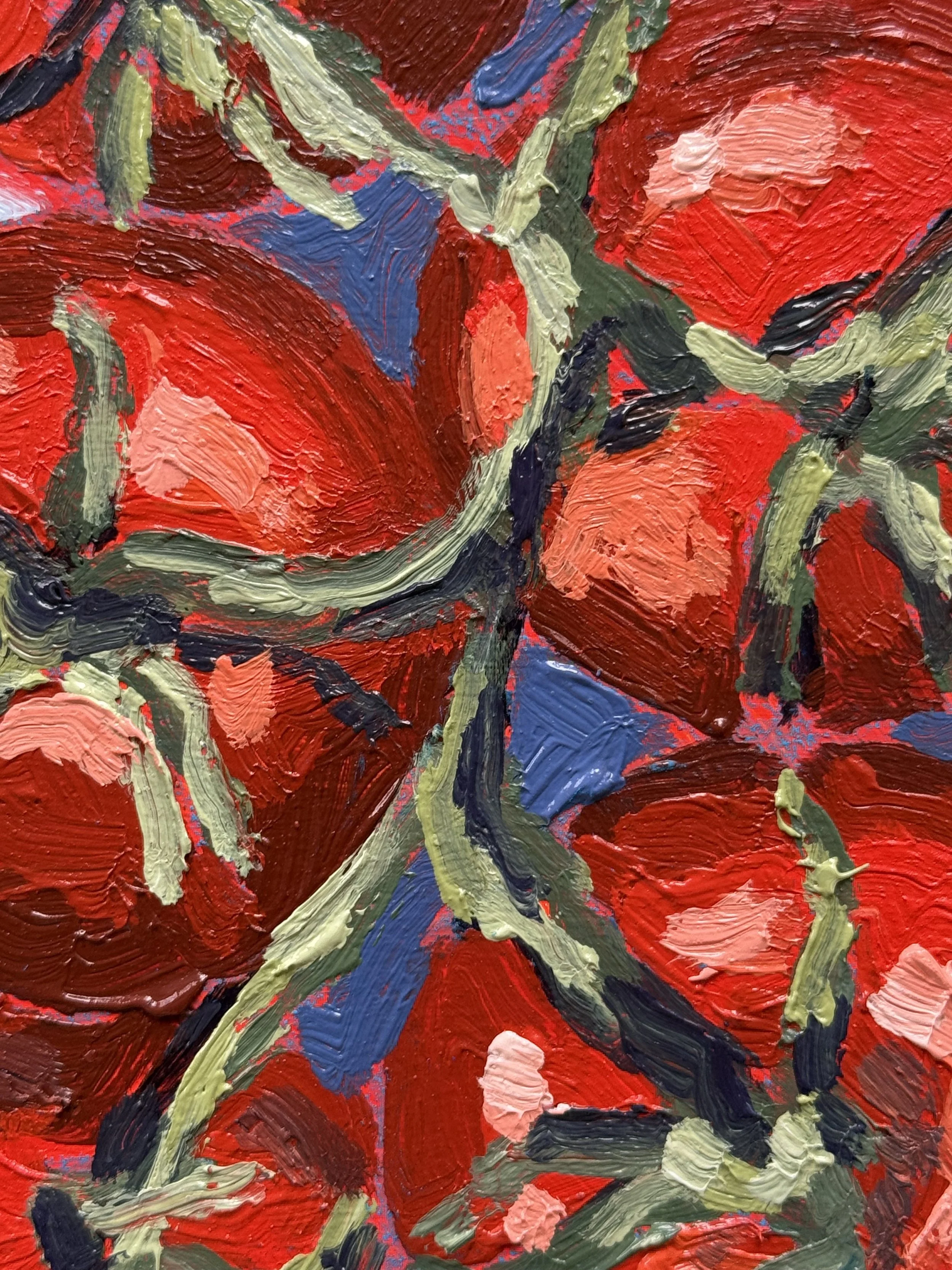 Close-up of vibrant red tomatoes in a still life acrylic painting