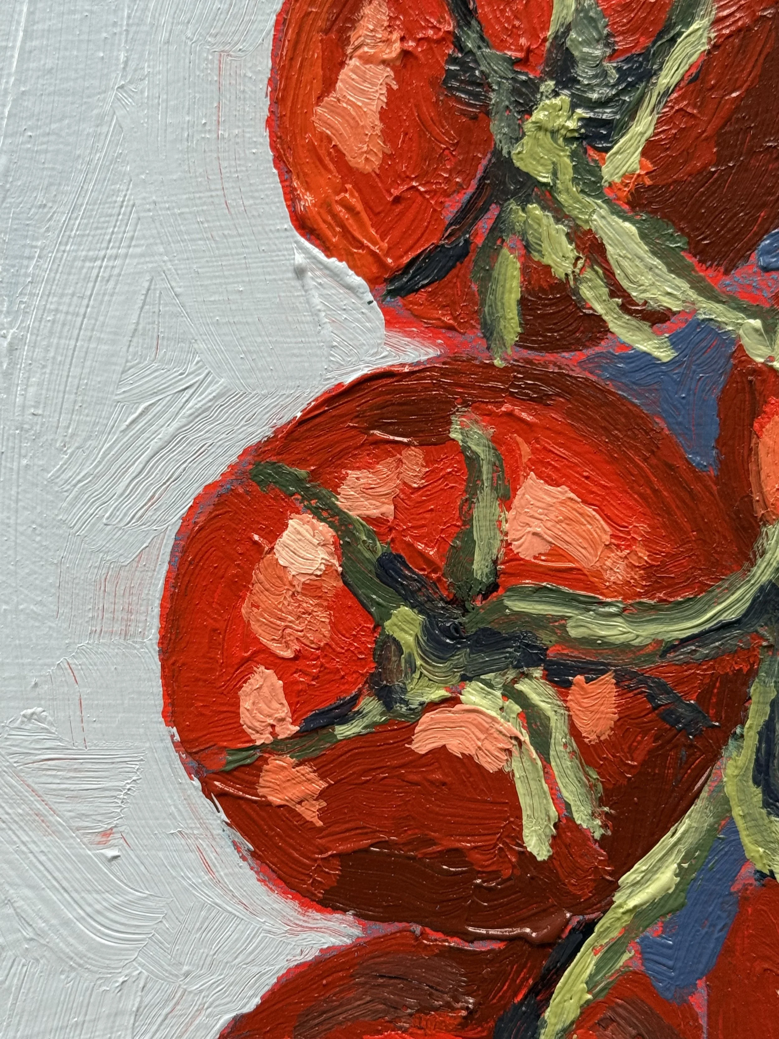 Bright and fresh tomato painting, small format acrylic on panel