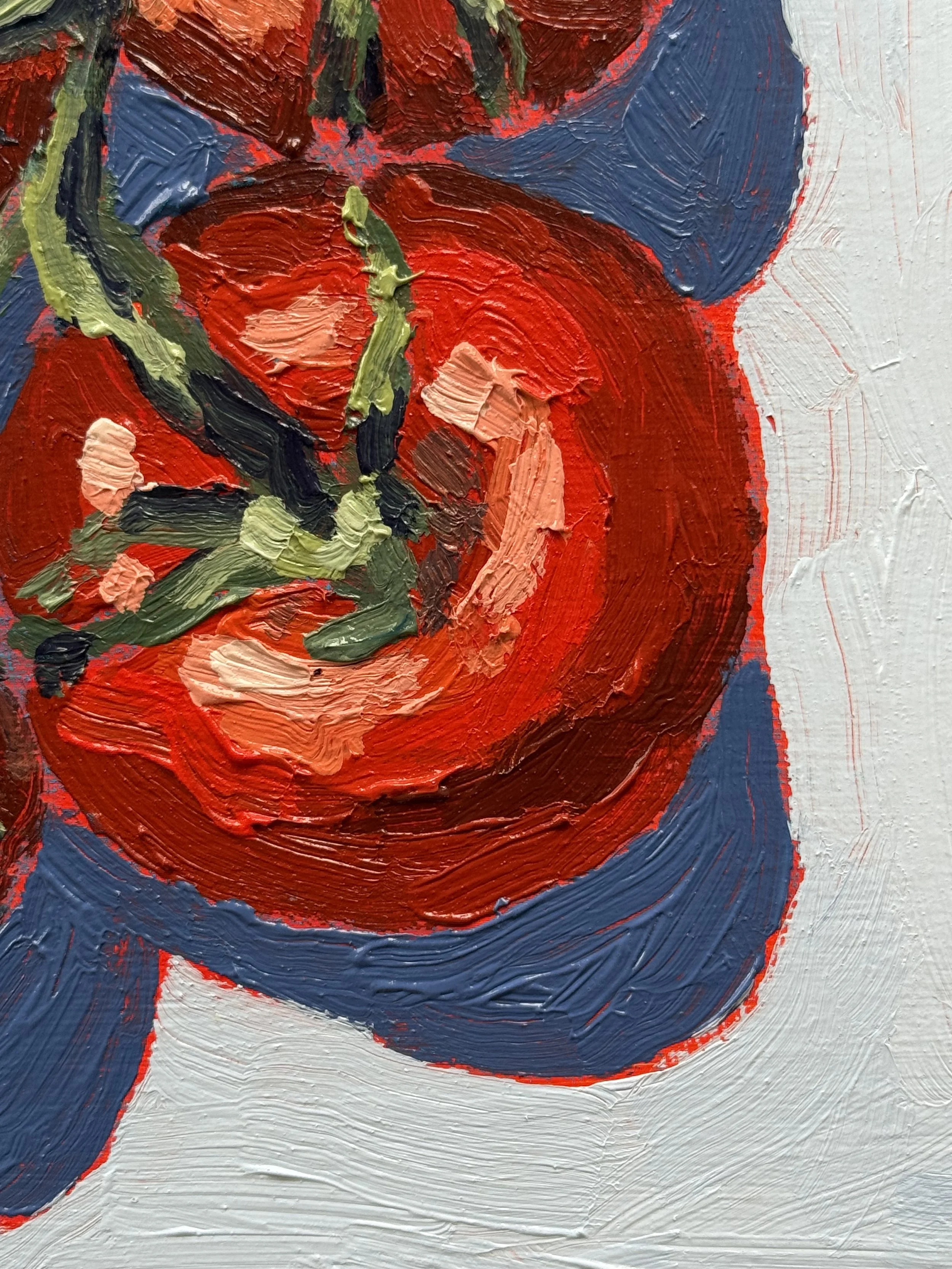 10x10 food painting of tomatoes on a vine, original artwork on wood