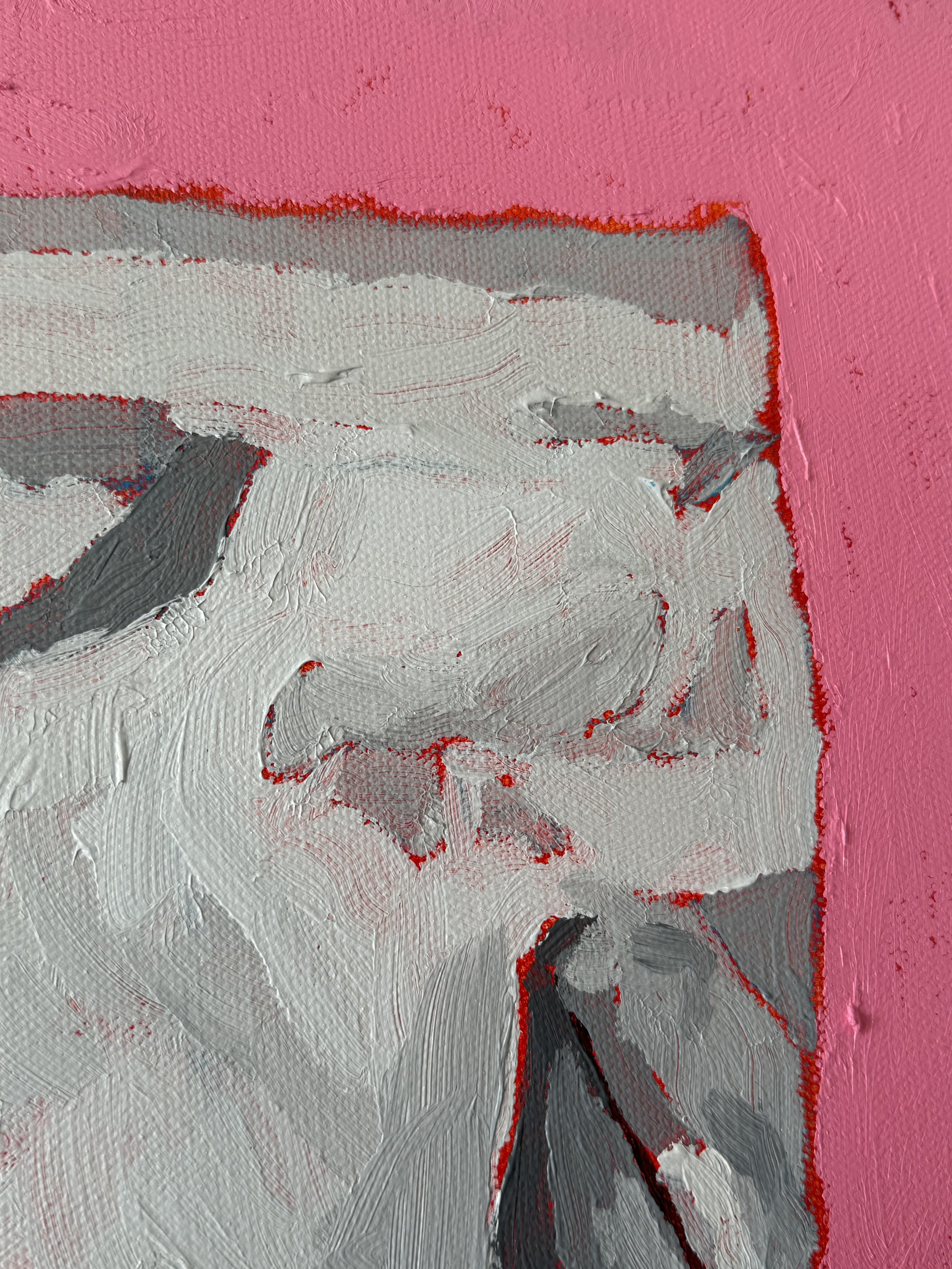 Expressive food painting featuring four Italian pantry items painted with thick acrylic and oil texture, set against a bold pink backdrop. Art by Courtney Caroline