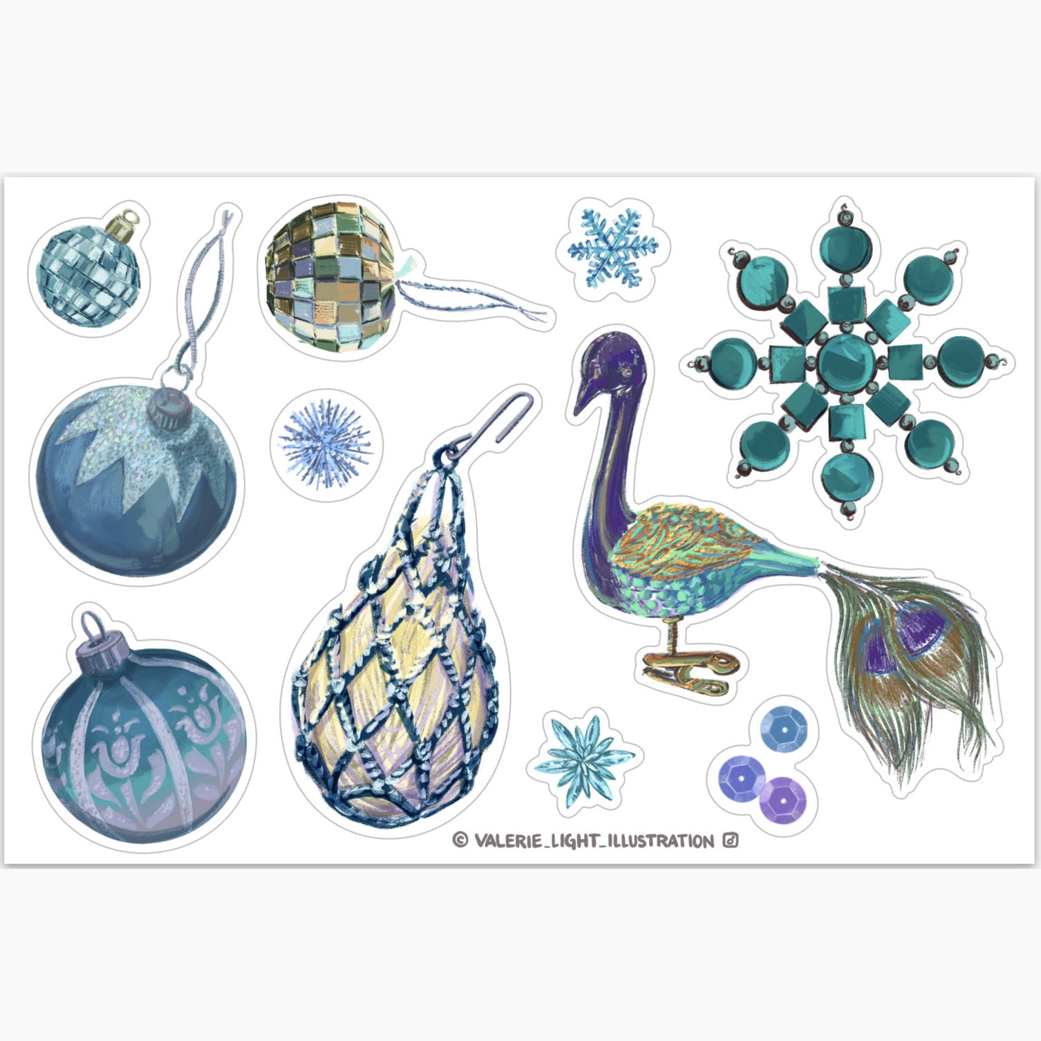 Blue Ornaments Sticker Sheet