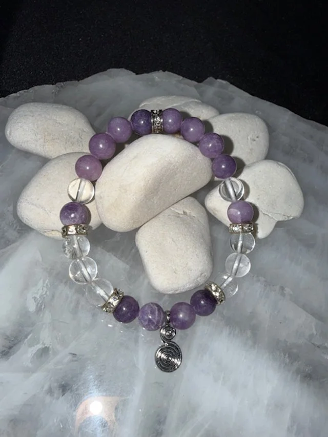 Lepidolite - clear quartz triskele